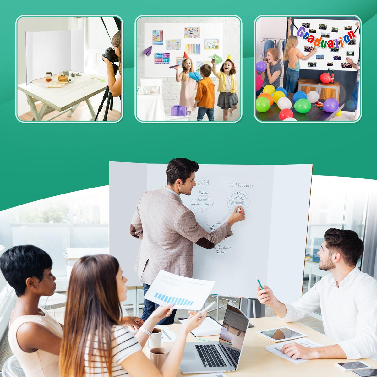 Trifold Poster Board 6 Pack, IKAYAS 24 X 36 Inch Double Sided White Poster Boards, Science Fair Display Boards Presentation Boards for Mounting, Prints, Art, Display, Projects Classroom Supplies