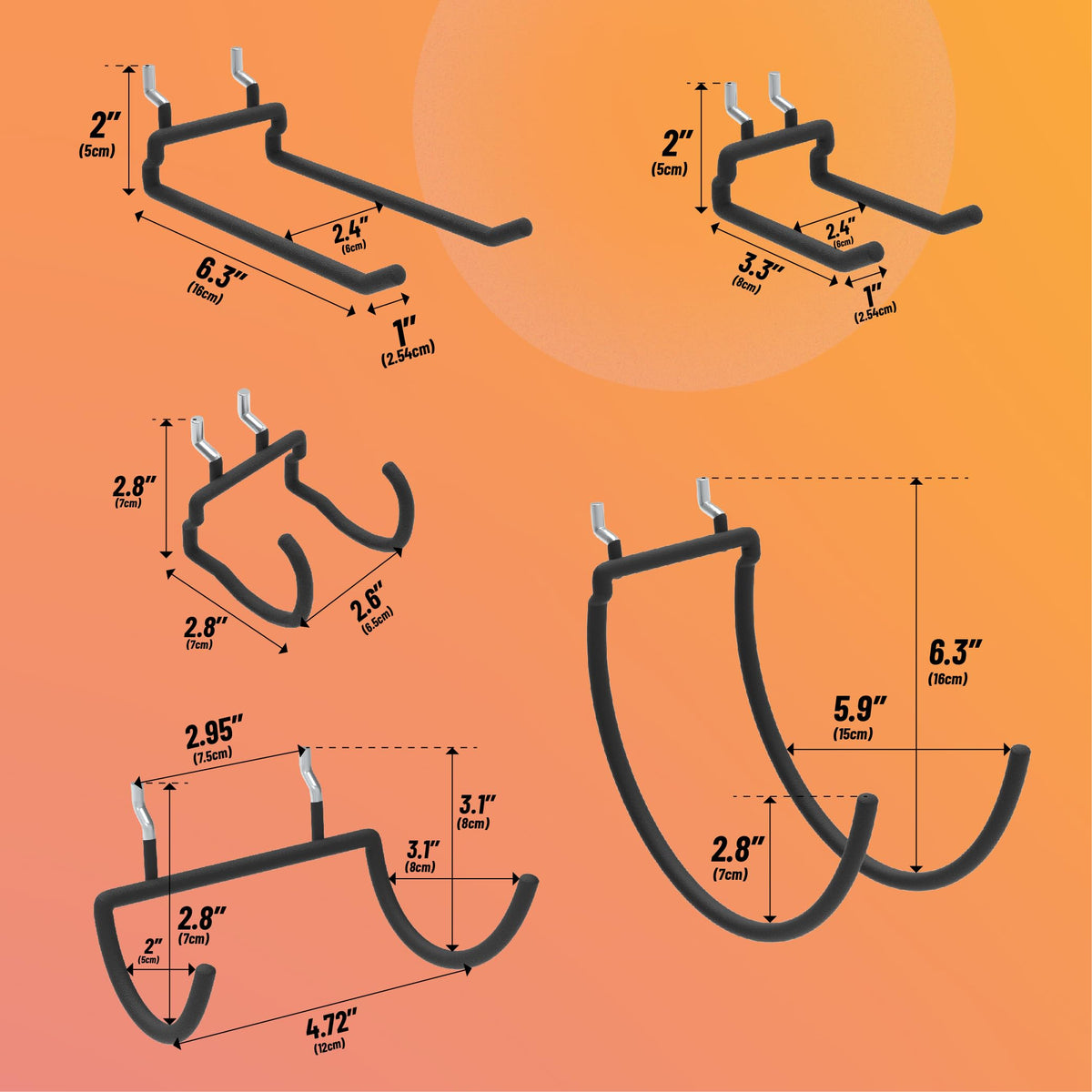 HUHOLE 10-Pack Heavy Duty Pegboard Hooks for Power Tools & Garage Organization, Vinyl-Coated Steel Drill Holders & Utility Hangers, Fits Standard 1/4" Pegboards