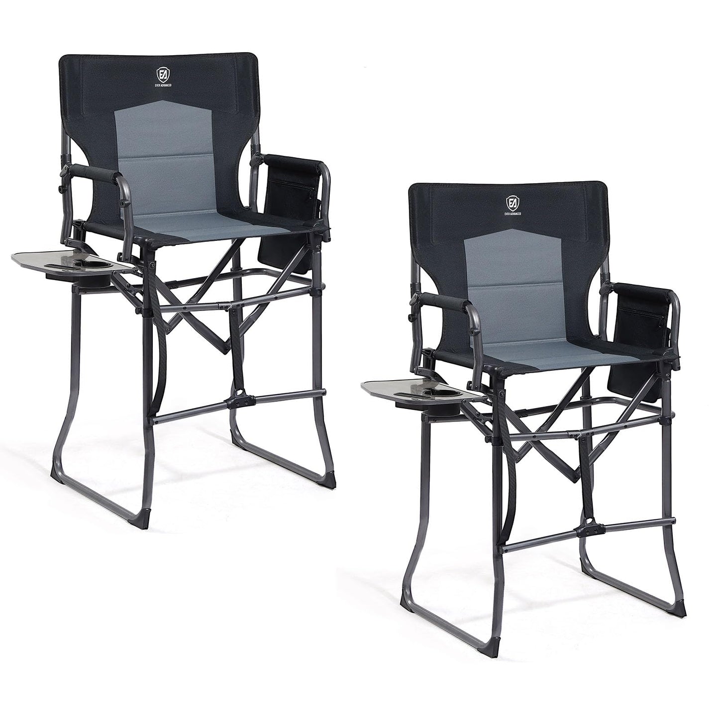 EVER ADVANCED 2 Piece Portable 30.7" Seat Height Tall Folding Camping Chair Directors Chair High with Side Table for Makeup Artist, Sports Event, Craft Show, Supports 350LBS