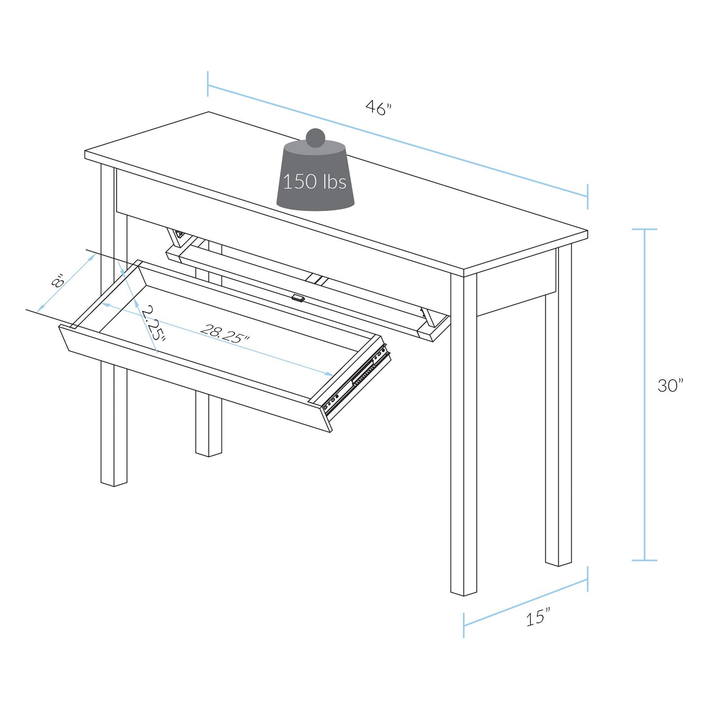 Casual Home Kennedy Console Table with Concealed Drawer, Concealment Furniture