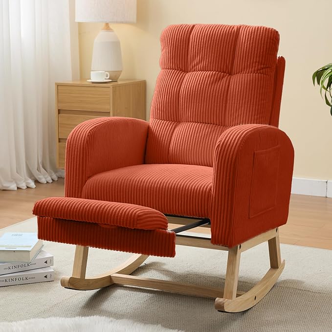 NIOIIKIT Nursery Rocking Chair, Corduroy Upholstered Rocking Chair