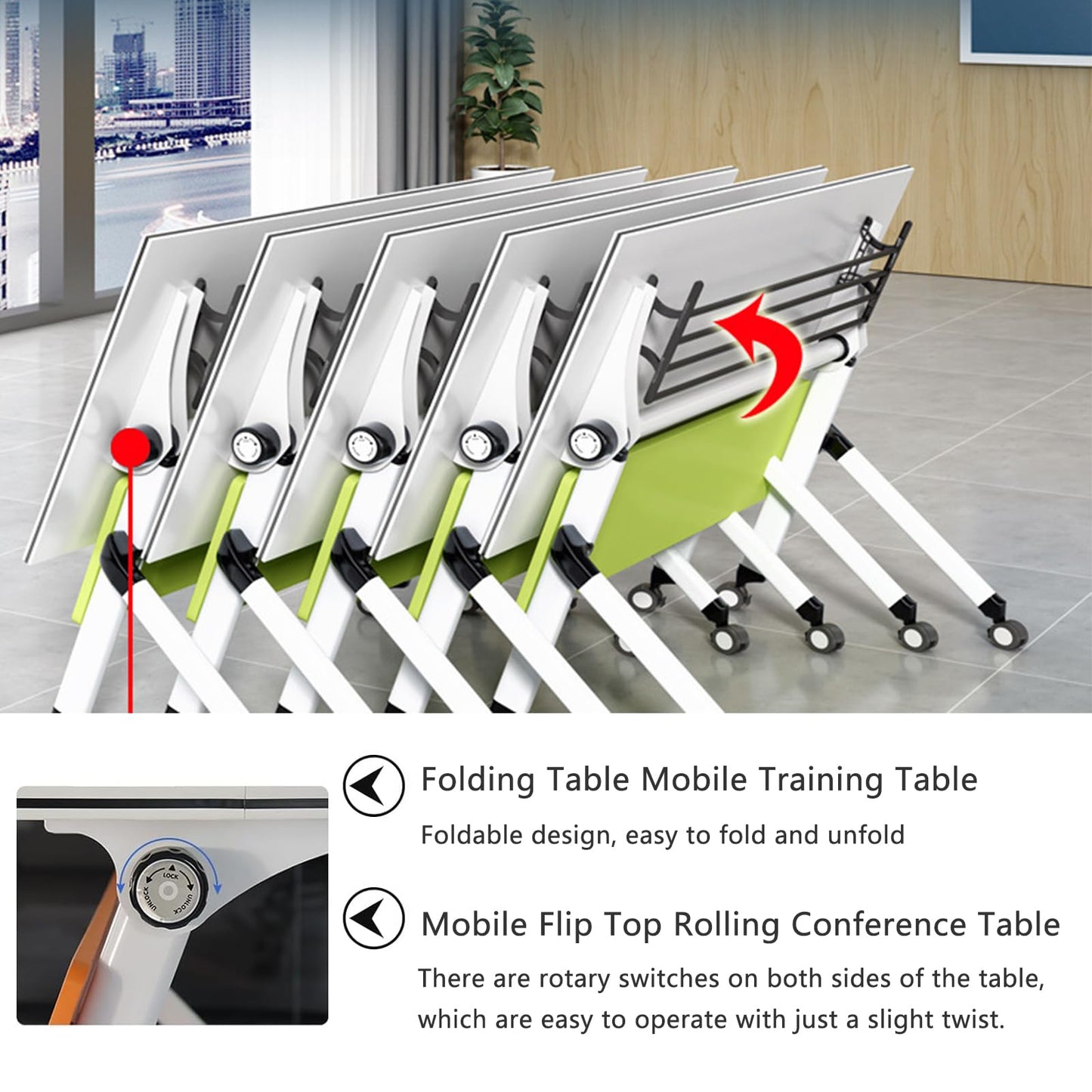 AYMIXEM Compact Folding Training Table Conference Desk with Wheels Ideal for Small Spaces and Commercial Office Use