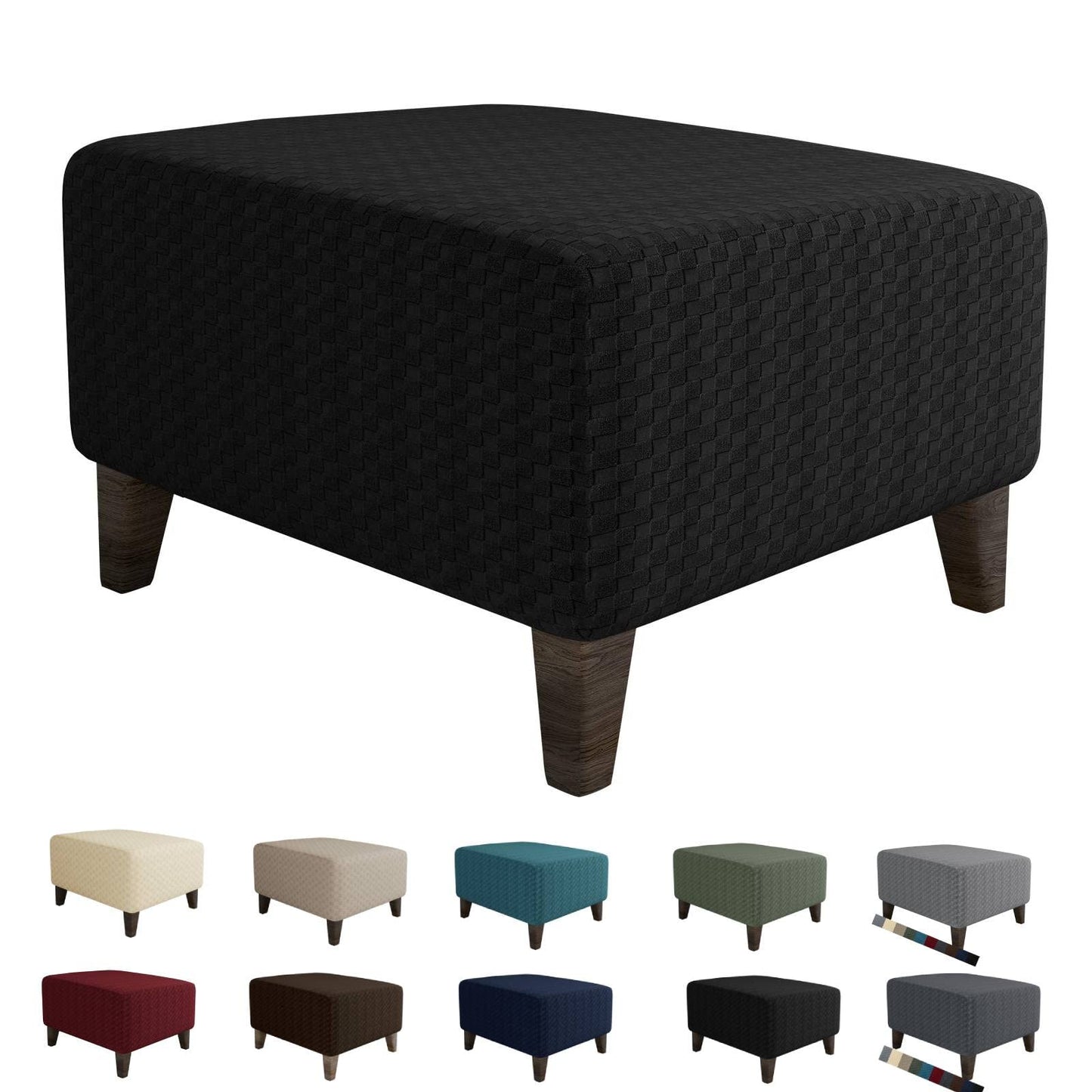 MAXIJIN Jacquard Ottoman Cover Slipcovers Folding Storage Stool Furniture Protector Cover Soft Thick Rectangle Foot Rest Slipcover with Elastic Bottom (Ottoman X-Large, Black)