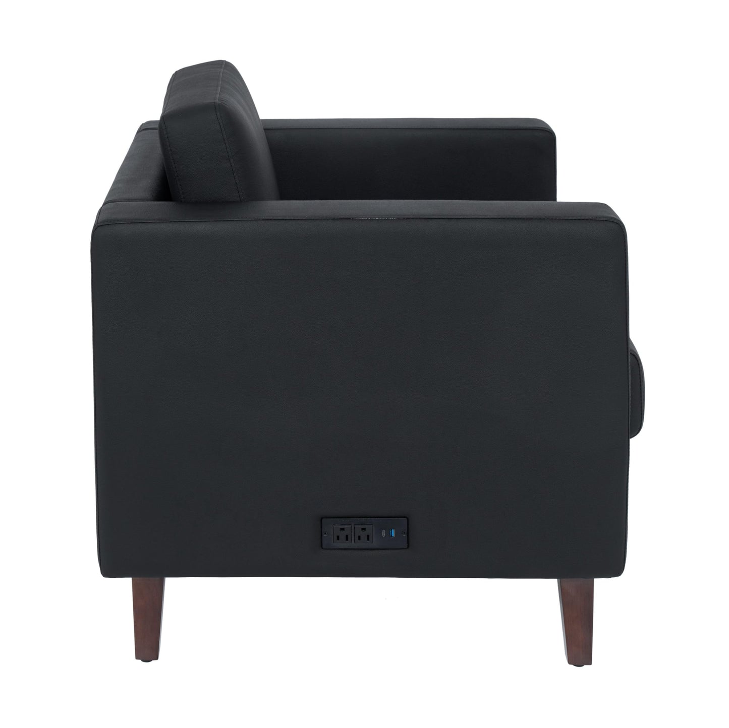 Flash Furniture Hercules Artemis Commercial Chair for Reception and Lobby Use with Solid Wood Legs, 2 Outlets, 1 USB, and 1 USB-C Ports, Black LeatherSoft