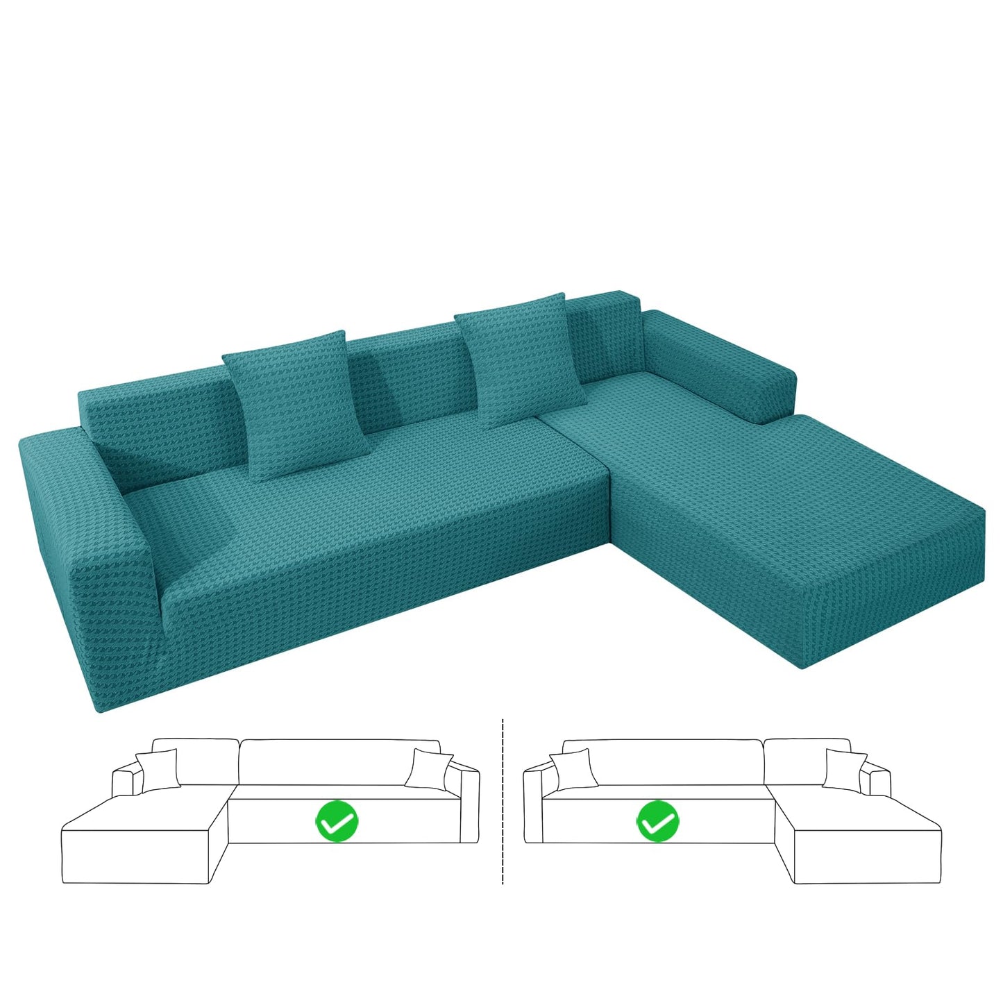 ZNSAYOTX Stretch Sectional Couch Covers New-Houndstooth Texture, Thick Slipcovers with Elastic Bottom for L Shape Sectional Sofa, 2 Pcs Pet Friendly Universal Protector (Chaise or Sofa), Peacock Blue