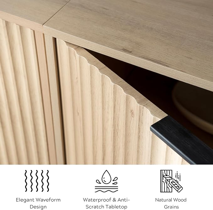 EYYTHUNG Fluted Storage Cabinet Set of 2, Sideboard Buffet Cabinet Modern