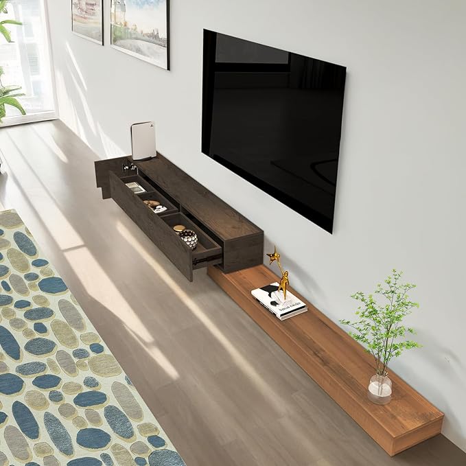 Retractable TV Stand, Solid Wood Minimalist TV Shelf, Mid-Century TV Console