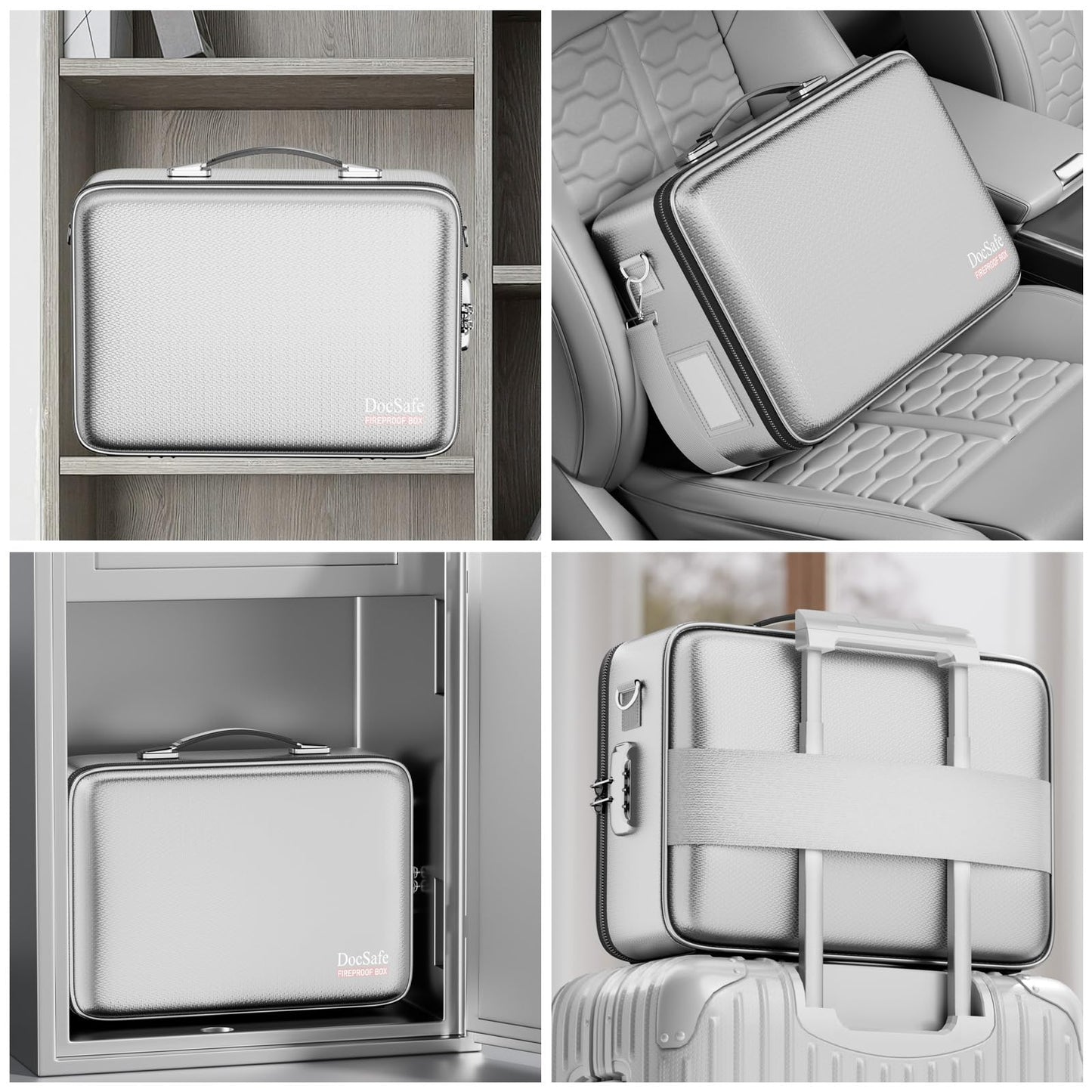 DocSafe Fireproof Document Box with Lock, Hard Case File Organizer with Accordion File Folder, Fireproof Water Resistant Safe Box Home Office Travel Storage for Important Documents Laptop Silver
