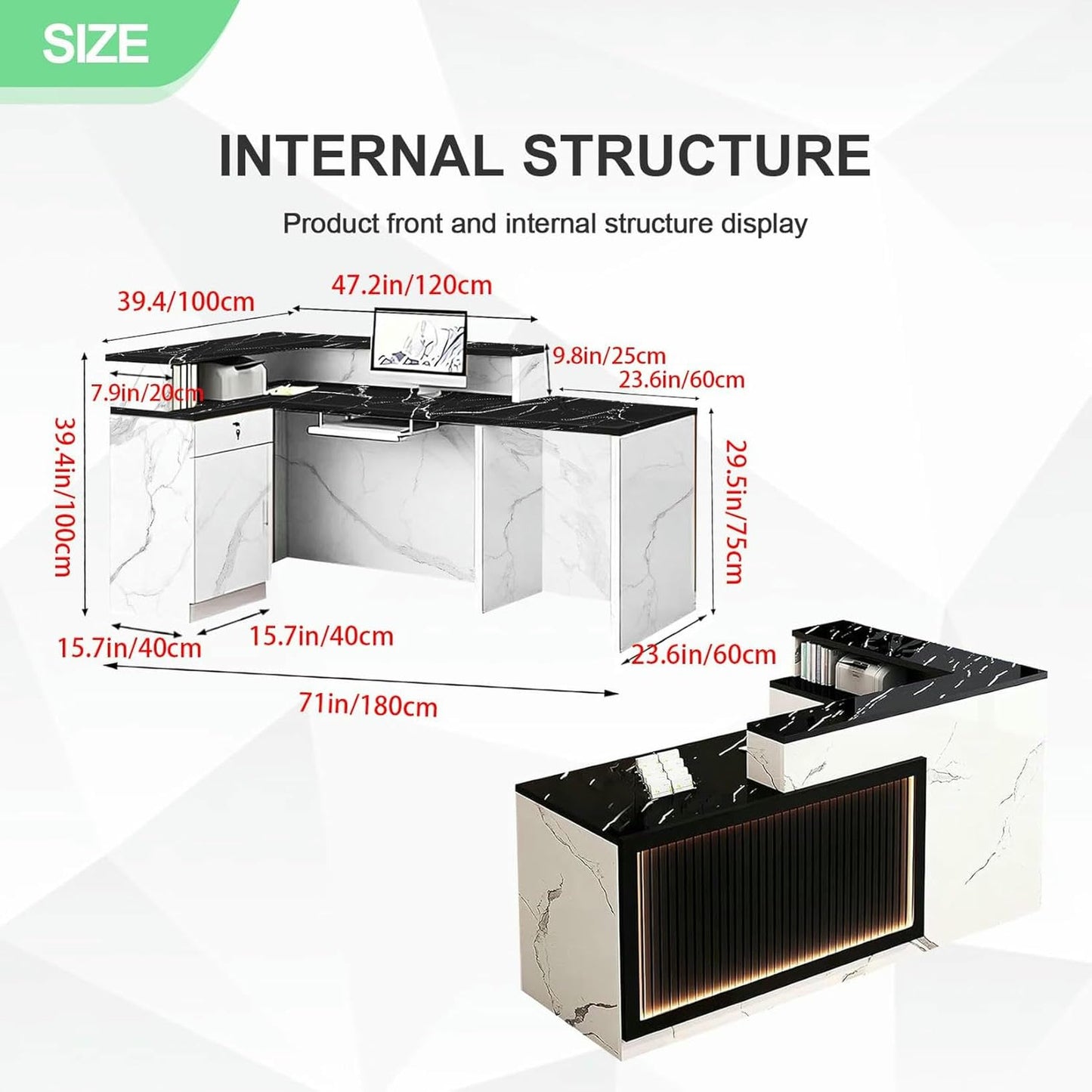 BTOIASYHF Reception Desk with Counter and Drawer L-Shaped Front Reception Table with Storage Office Receptionists Desk Salon Shop Retail Checkout Counter
