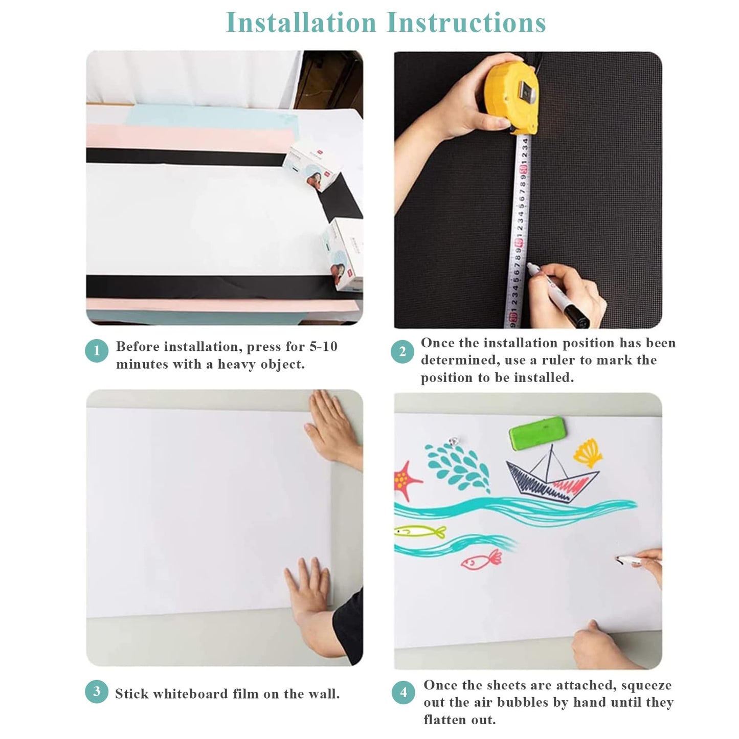 Warasee Self-Adhesive Office Whiteboard Sticker: 16" x 24" Magnetic Receptive Dry Erase Wall Film | No Ghosting Easy Peel & Stick for Professionals | Flat-Lay Ready for Meeting Room