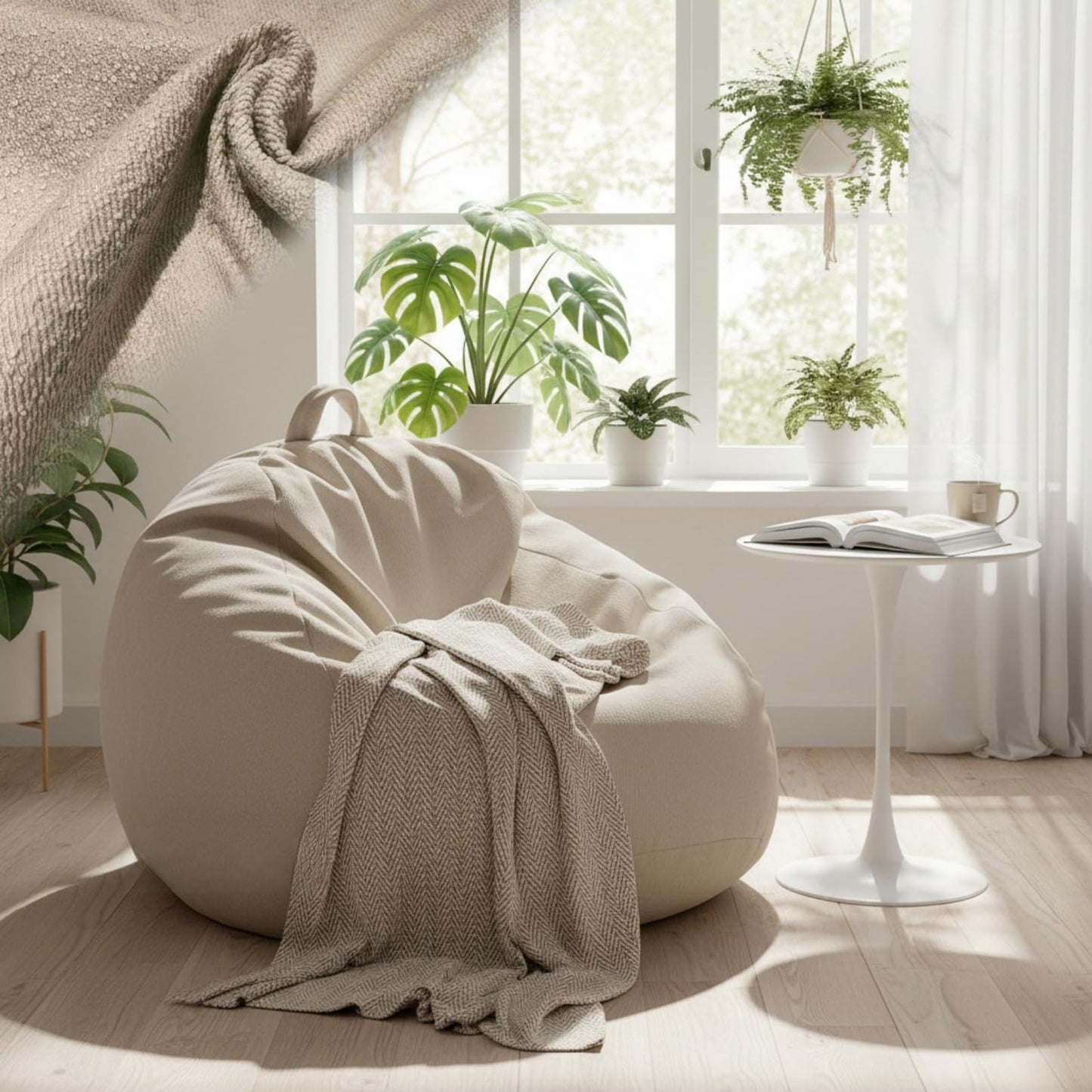 Honeydak 300l Boucle Bean Bag Cover (No Filler), Textured Stuffed Animal Storage Bean Bag Chair Cover Without Filling for Boho Room Organizing Plush Toys or Textile, 40 x 38 x 38(Light Brown)