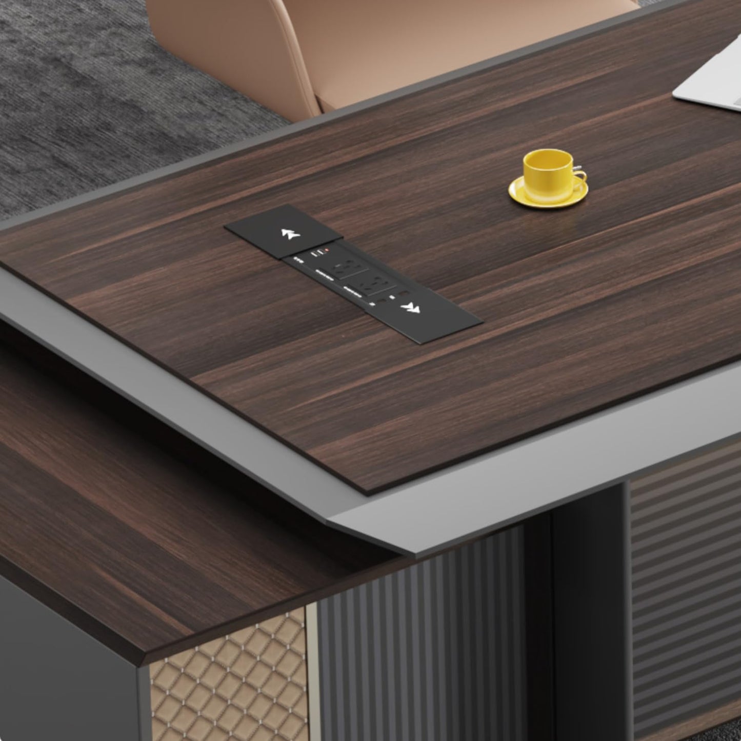 LSIGHTUS Luxury L Shaped Executive Office Desk Computer Desk with File Drawers Study Writing Table Business Furniture Set for CEO Boss