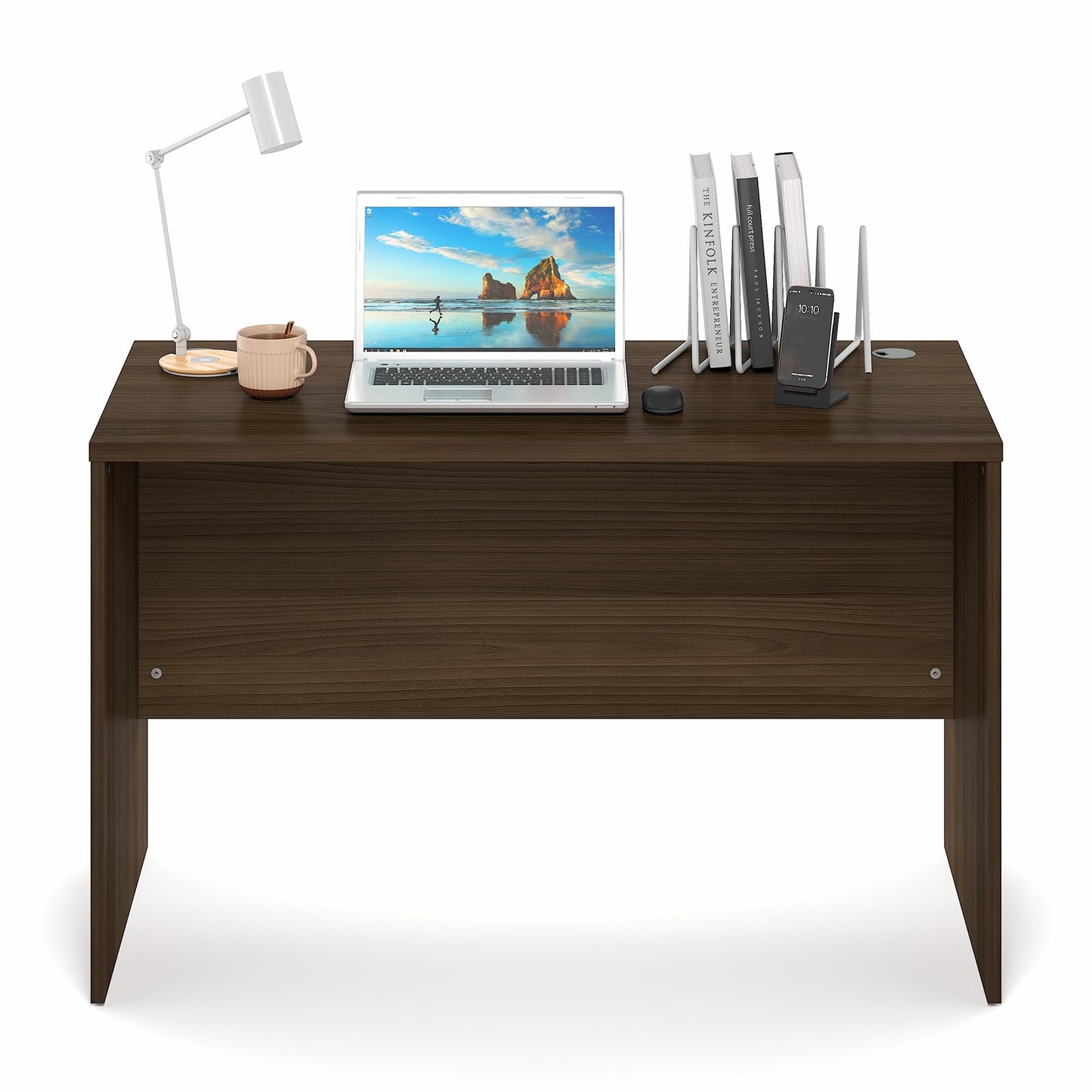Furinno Roger Computer Desk, 47 Inch Rectangular Executive Desk with Modesty Panel, Home Office Desk with Thick Tabletop, Desk Cord Grommet, Scratchproof, for Home Study, Office, Modern Walnut