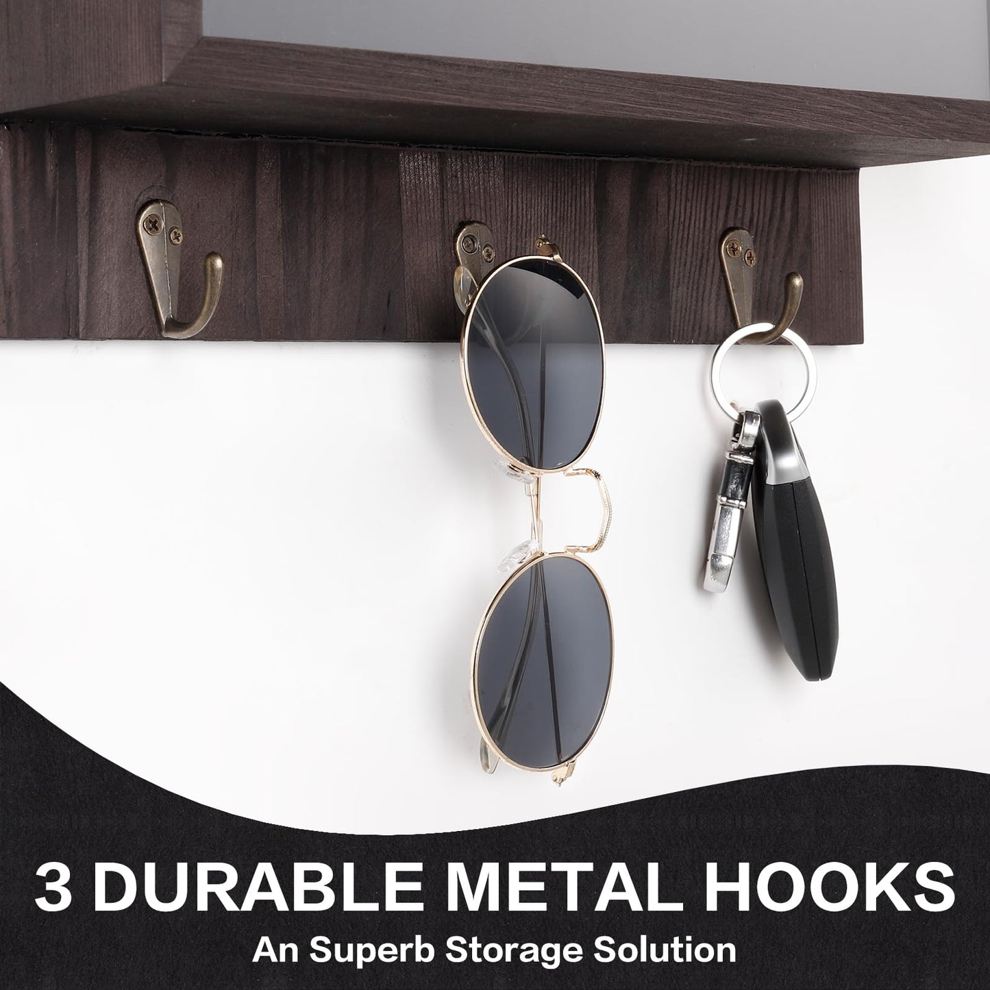 MOCAS Hidden Gun Storage, Hidden Wall Gun Safe Pistol Rack Shelf with 3 Hooks for Secret Decor Concealment Furniture, Art Storage Cabinet Wooden Storage Shelves Indoor Picture Frame(Black)