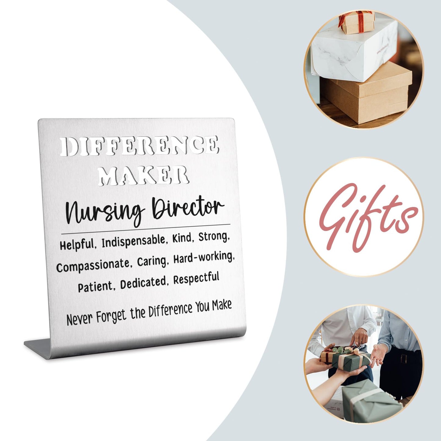 Nursing Director Appreciation Gifts, Difference Maker Desk Sign, Thank You Stainless Steel Plaque for Nurse Leader, Office Decor Gift for Nursing Director Mentor Boss bke70