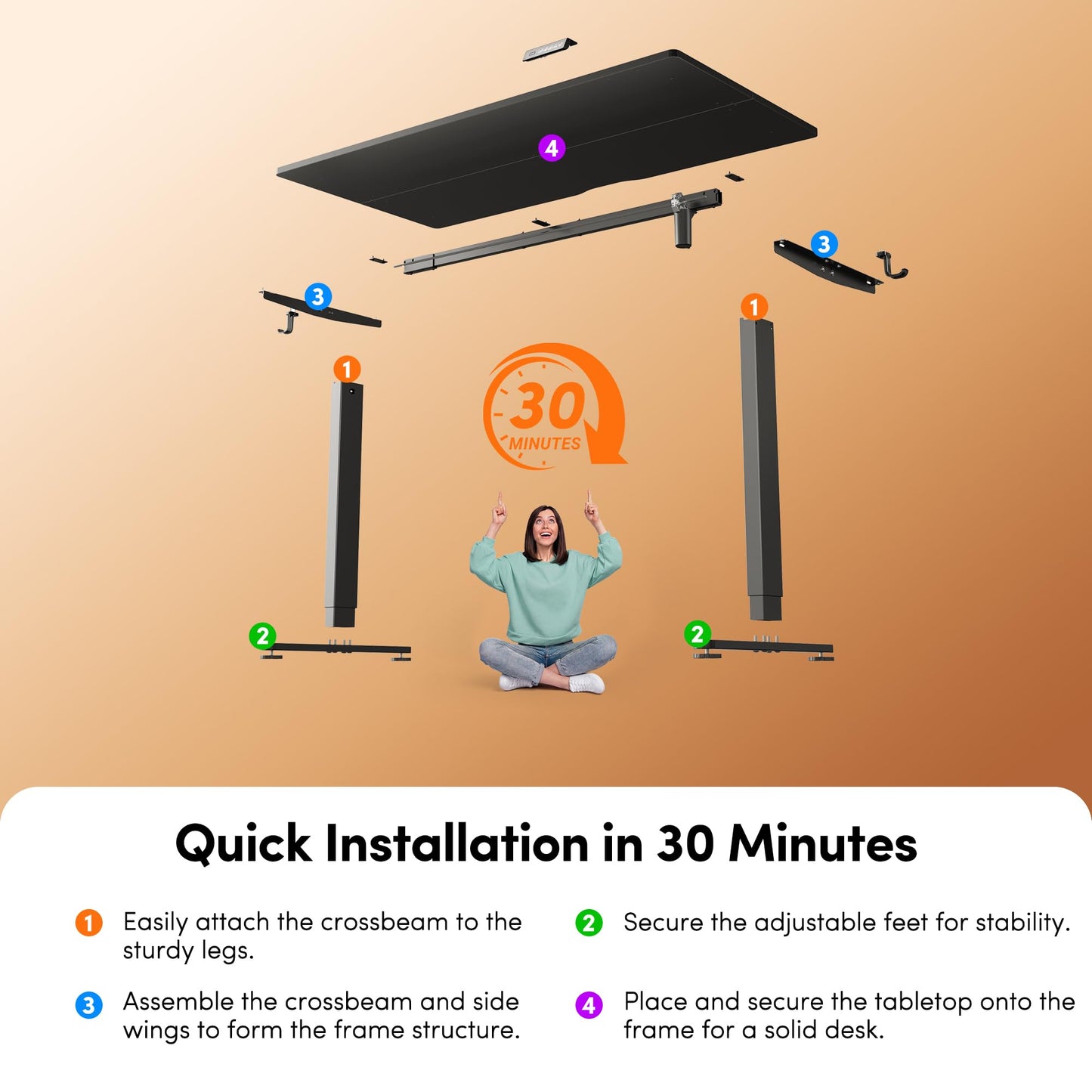 FEZIBO 48 x 24 Inchs Electric Standing Desk, Height Adjustable, Sit Stand Up, Computer Office Desk with Splice Board, Black Frame/Black Top