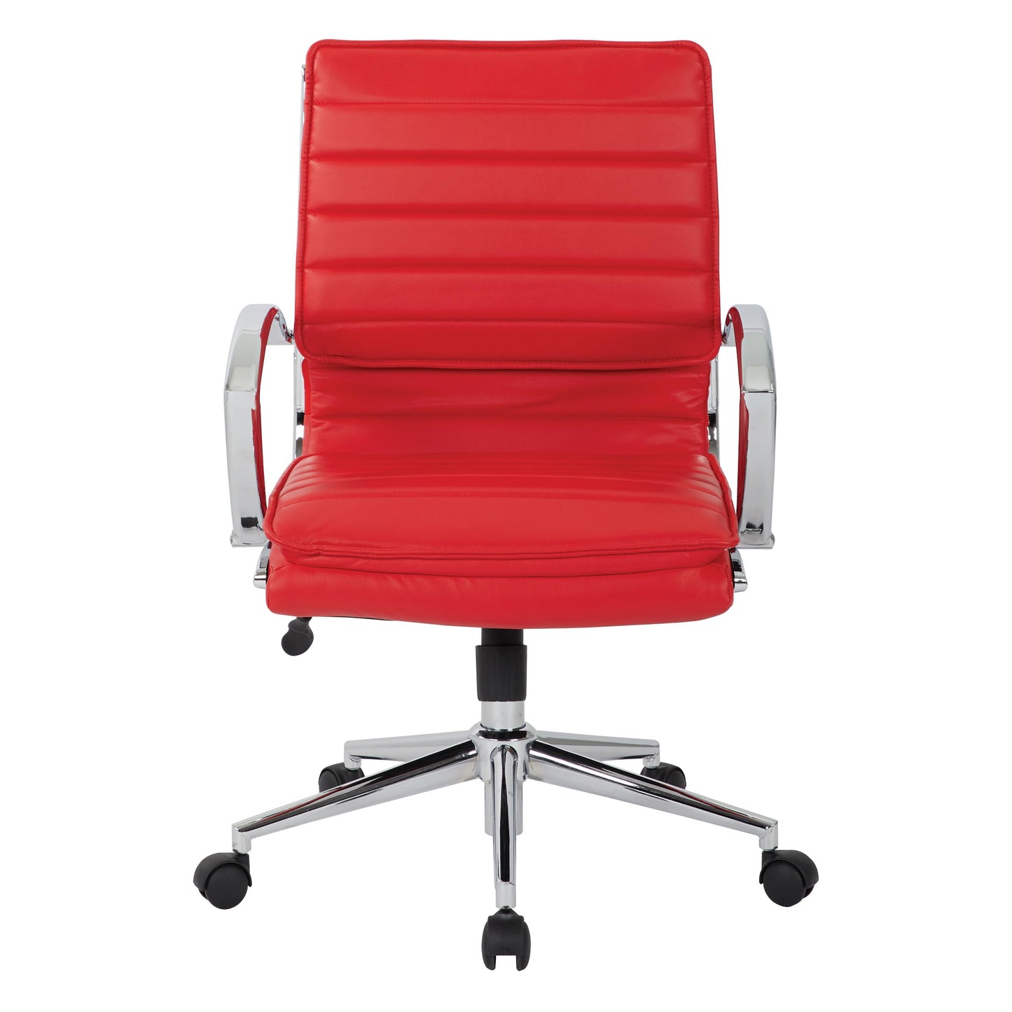 Office Star SPX Professional Ergonomic Ribbed Faux Leather Office Chair with Chrome Base, Mid Back Manager's Chair with Loop Arms, Red