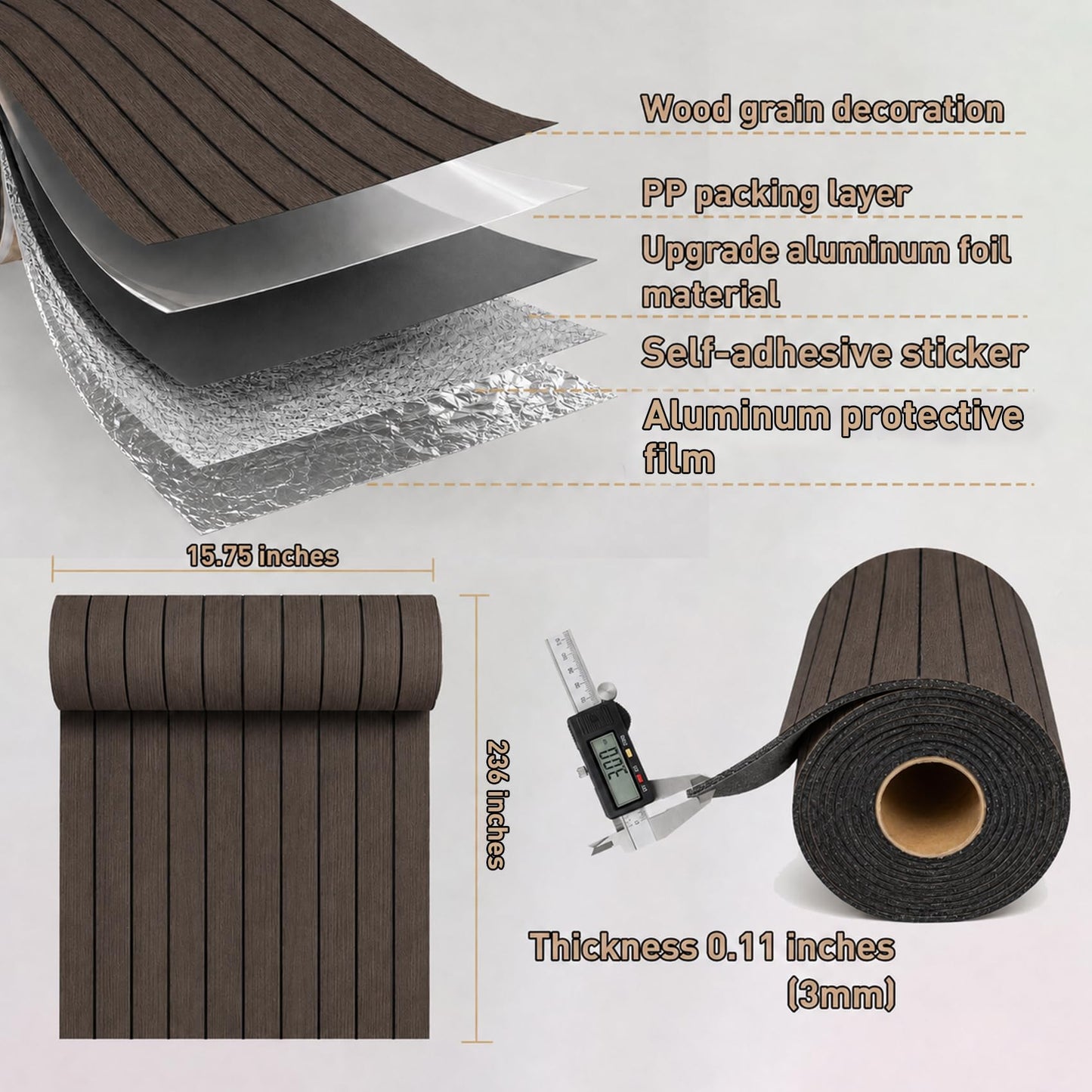 Hrboat Peel and Stick PVC Slat Wall Panel, 3D Faux Smoked, 236 x 15.75 in