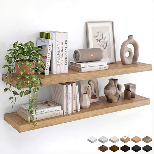 Oak Floating Shelves Set of 2，35.43in Wall Mounted Display Ledge Shelves