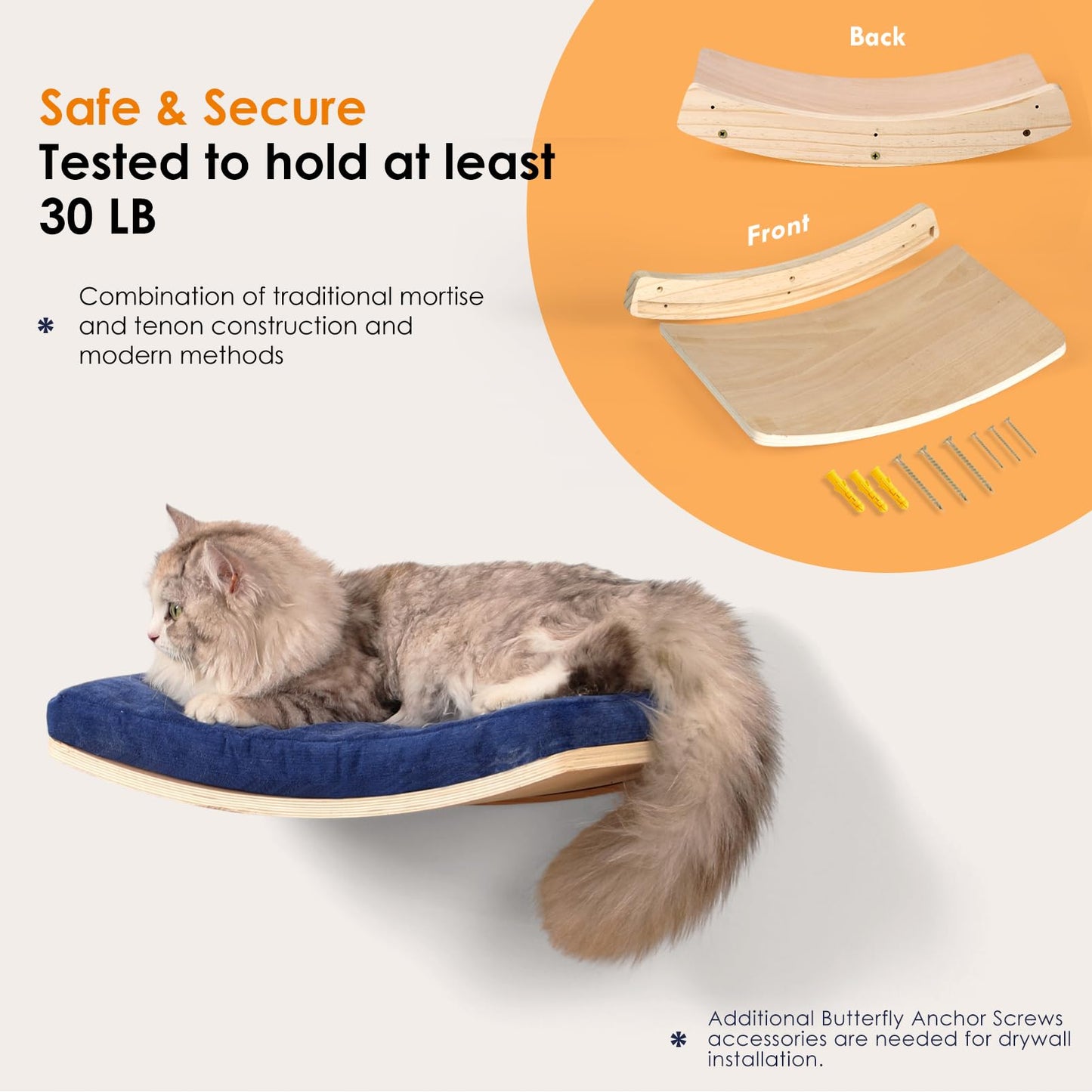 COOLEX Curved Cat Shelves and Perches, Floating Cat Wall Bed with Comfortable Cushion