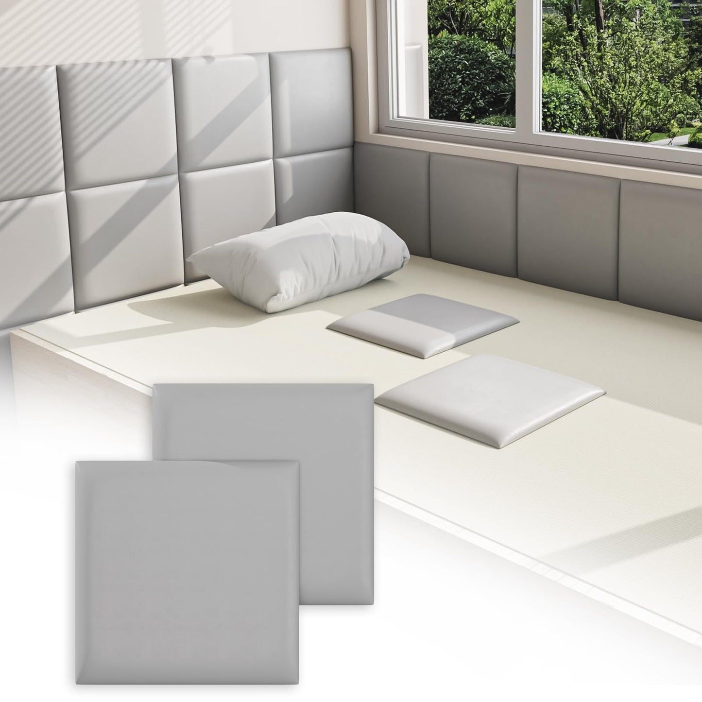 Umedol 3D Anti-Collision Wall Padding for Kids, Grey Peel and Stick headboard Panels, Self-Adhesive Headboard Panels for Wall, Bedroom/Living Room Upholstered Wall Panel(6 Pack -11.8" x 11.8")