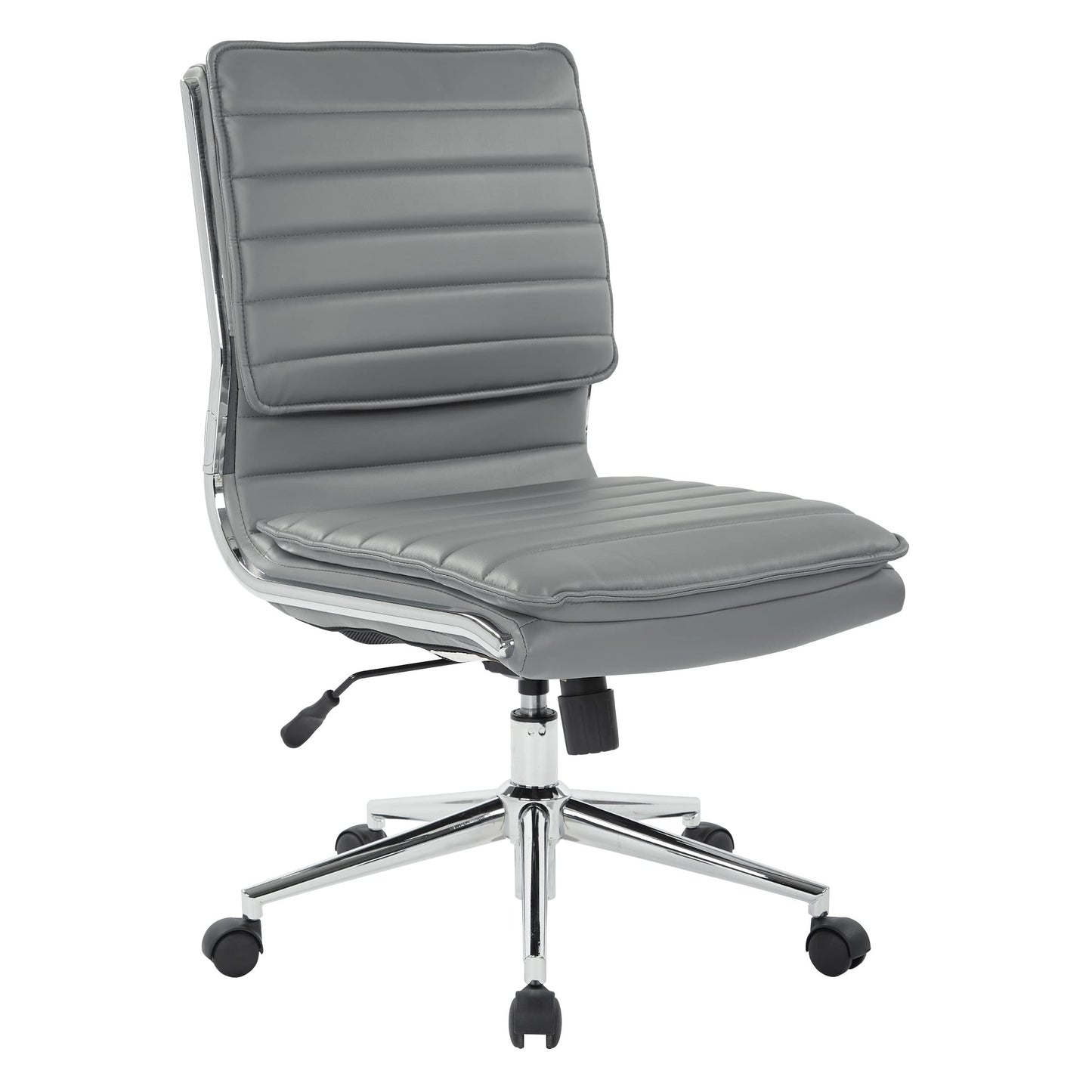 Office Star SPX Professional Ergonomic Ribbed Faux Leather Office Chair with Chrome Base, Mid Back Manager's Chair Without Arms, Charcoal