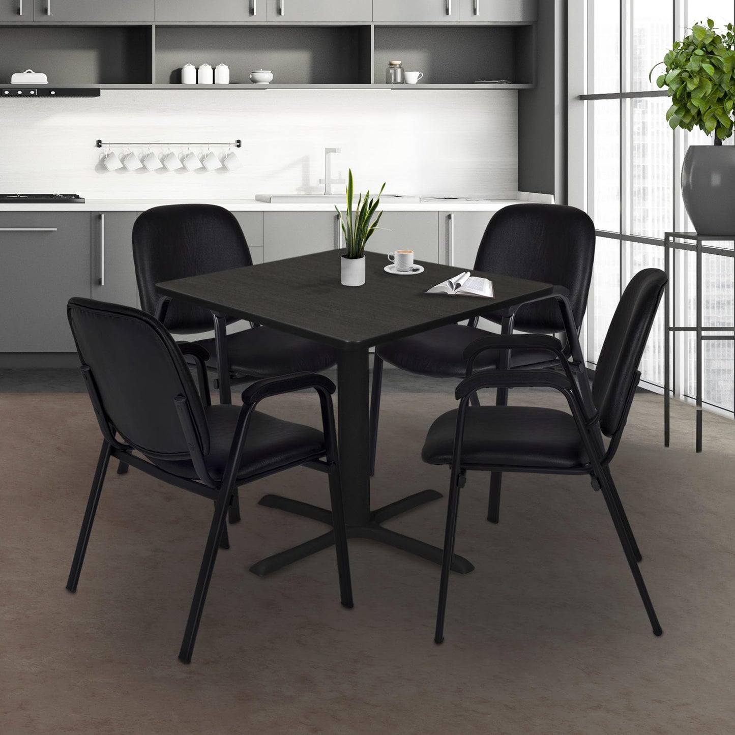 Romig Ace Vinyl Guest Stacking Chair with Arms, Durable and Comfortable Upholstery, Sturdy Steel Frame, Stackable Design for Office, Reception, and Conference Areas - Midnight Black (4 Pack)