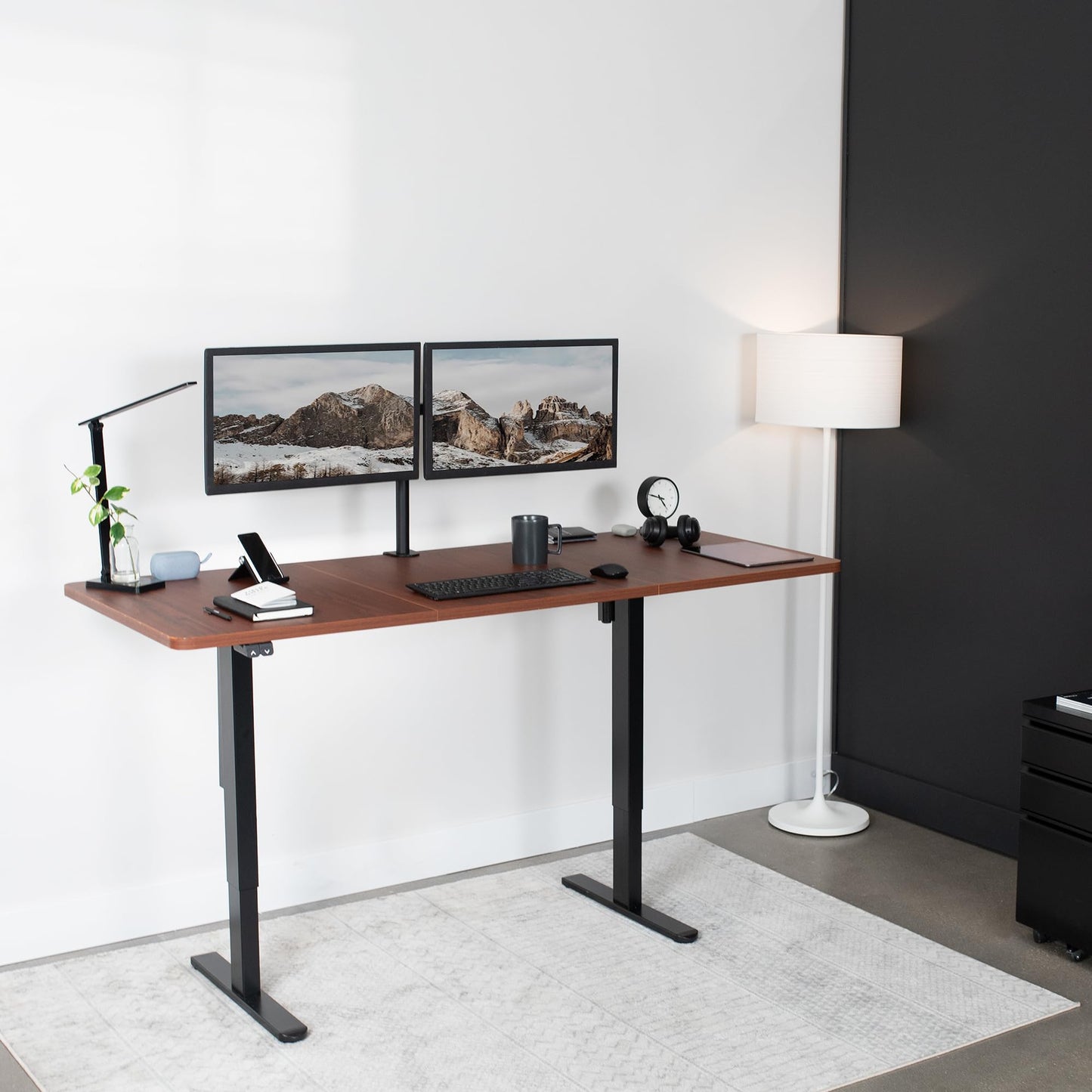 VIVO Electric 71 x 30 inch Stand Up Desk, Height Adjustable, Dark Walnut Top Black Frame, Home and Office Furniture Sets, DESK-KIT-0B7D