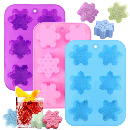 Snowflake Molds, 3Pcs Christmas Silicone Cake Trays 3D Snowflake Cookie Soap Reusable Non Stick Chocolate Molds for Christmas Muffin Jelly Ice Cube Making Winter Party Home Decorations
