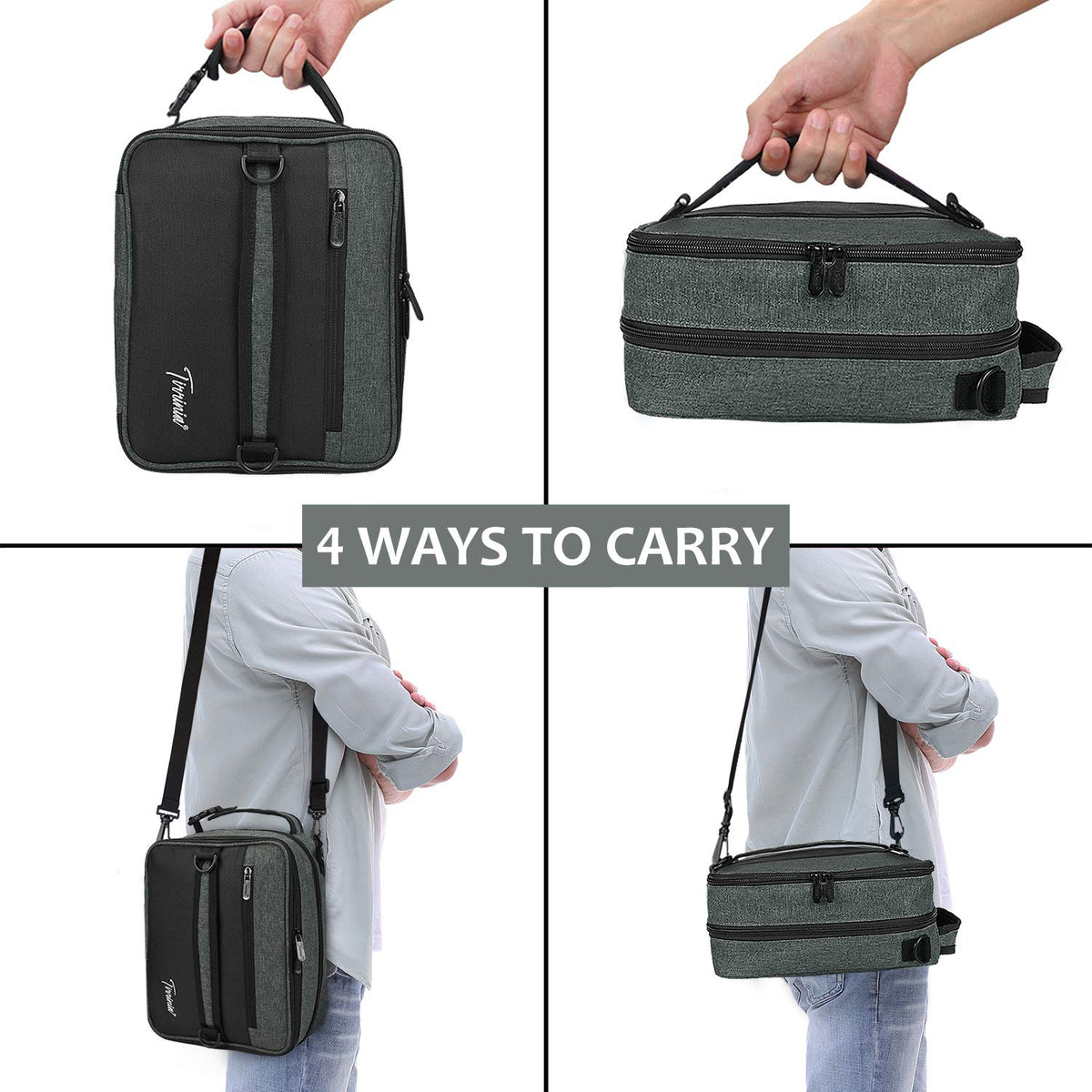 Tirrinia Expandable Insulated Lunch Bag for Men Women – Leakproof Reusable Cooler LunchBox for Kids & Adults with Shoulder Strap, Perfect for Work, School, Office, Travel,Charcoal