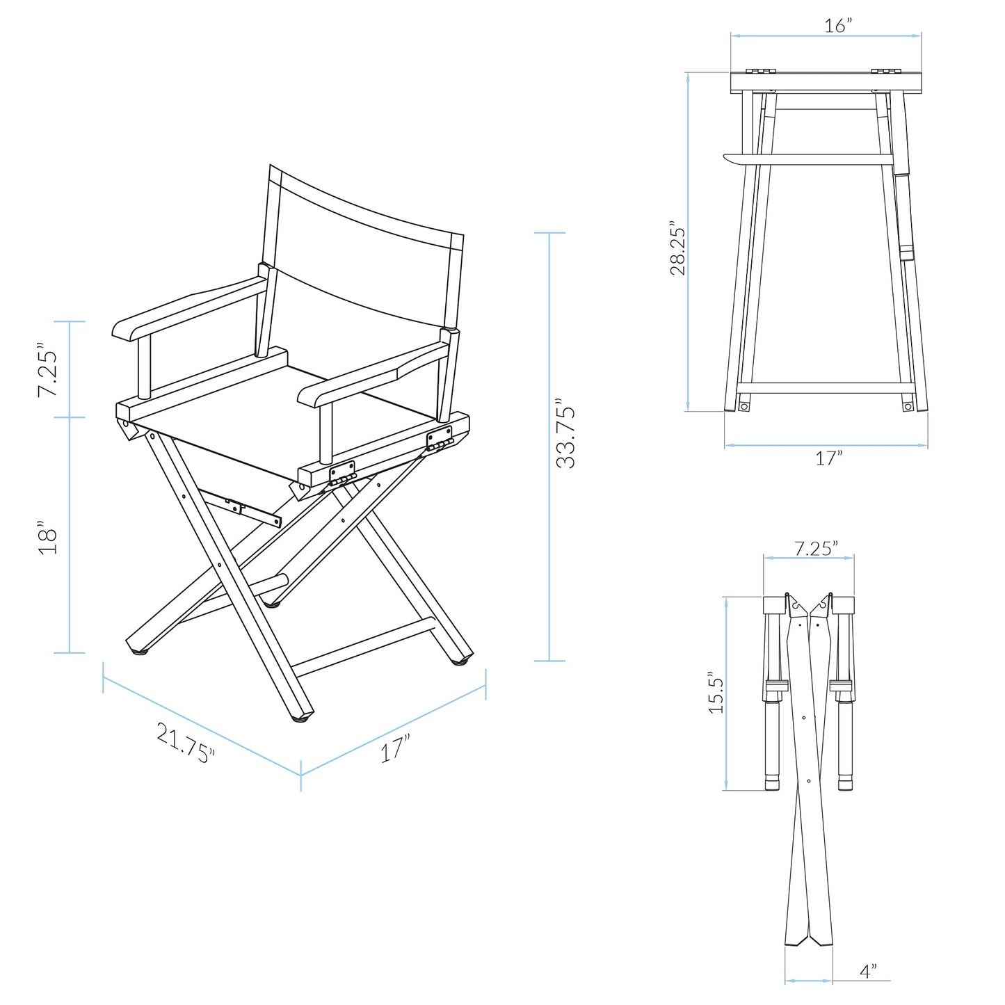18" Director's Chair Black Frame-Brown Canvas