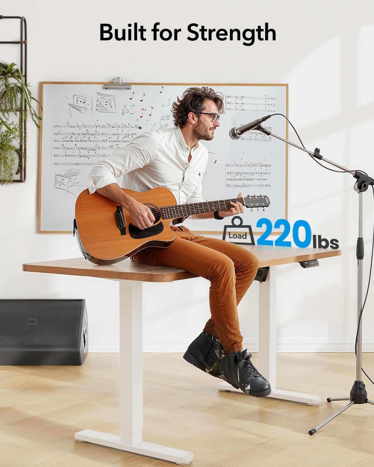 HUANUO Standing Desk Frame with 220lbs Powerful Brushless Motor, Thick T-Shaped Adjustable Desk Legs Made of Automotive-Grade Steel, for Max 75″ x 35″ Desktop, for Home Office, White Frame Only