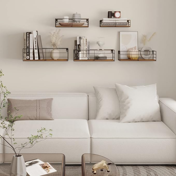 CRUGLA Floating Wall Shelves Set of 5, Wall Mounted Bathroom Shelves, Hanging