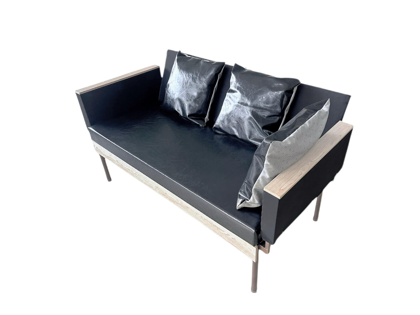 BSQQQSLEEP Convertible Sofa 65" to 79", Rotating Armrests for Custom Lounging – Sleeper Couch for Living Room, Home Office, Bedroom (Dressing Area) & Studio, Black Leather
