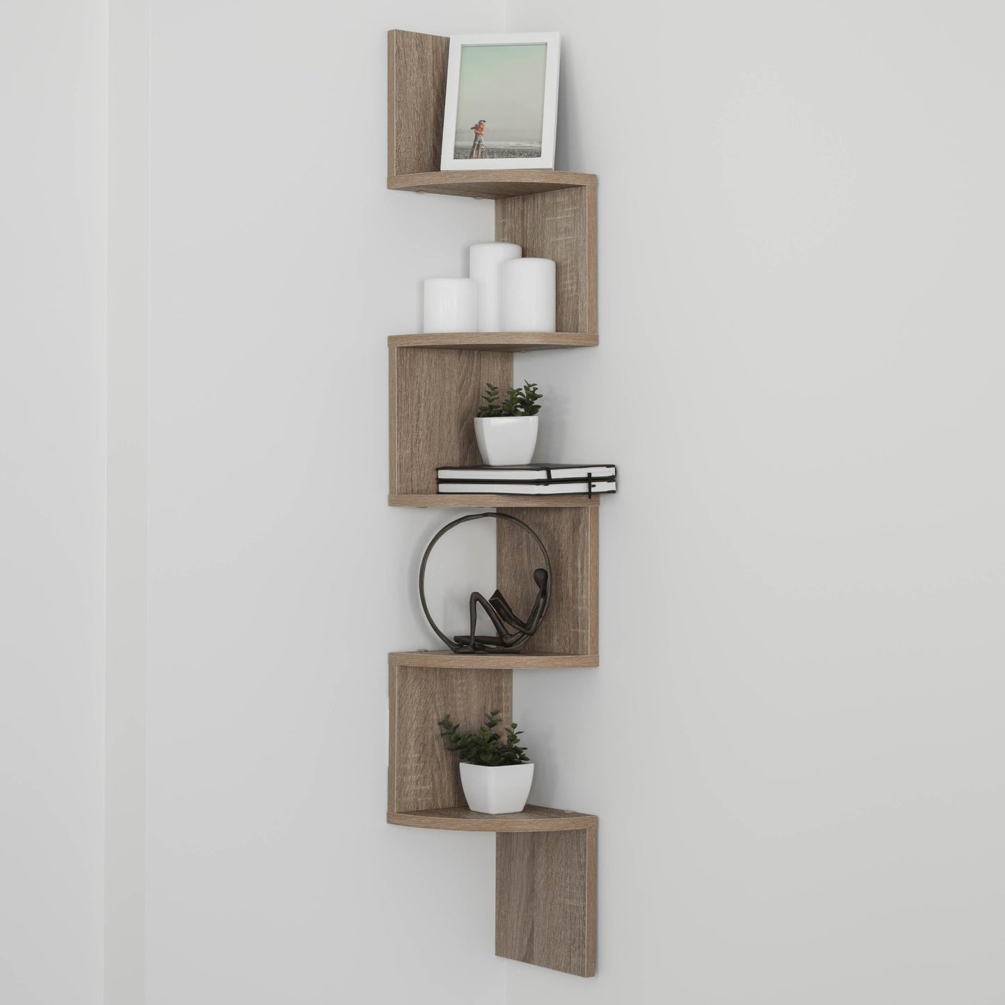 Danya B. XF11035OK Large Rustic Decorative 5-Tier Corner Floating Wall Mount Display Shelving Unit - Oak