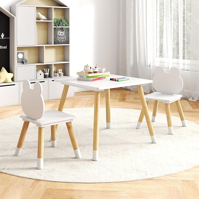 Costzon Kids Table and Chairs, Wooden Toddler Desk Set