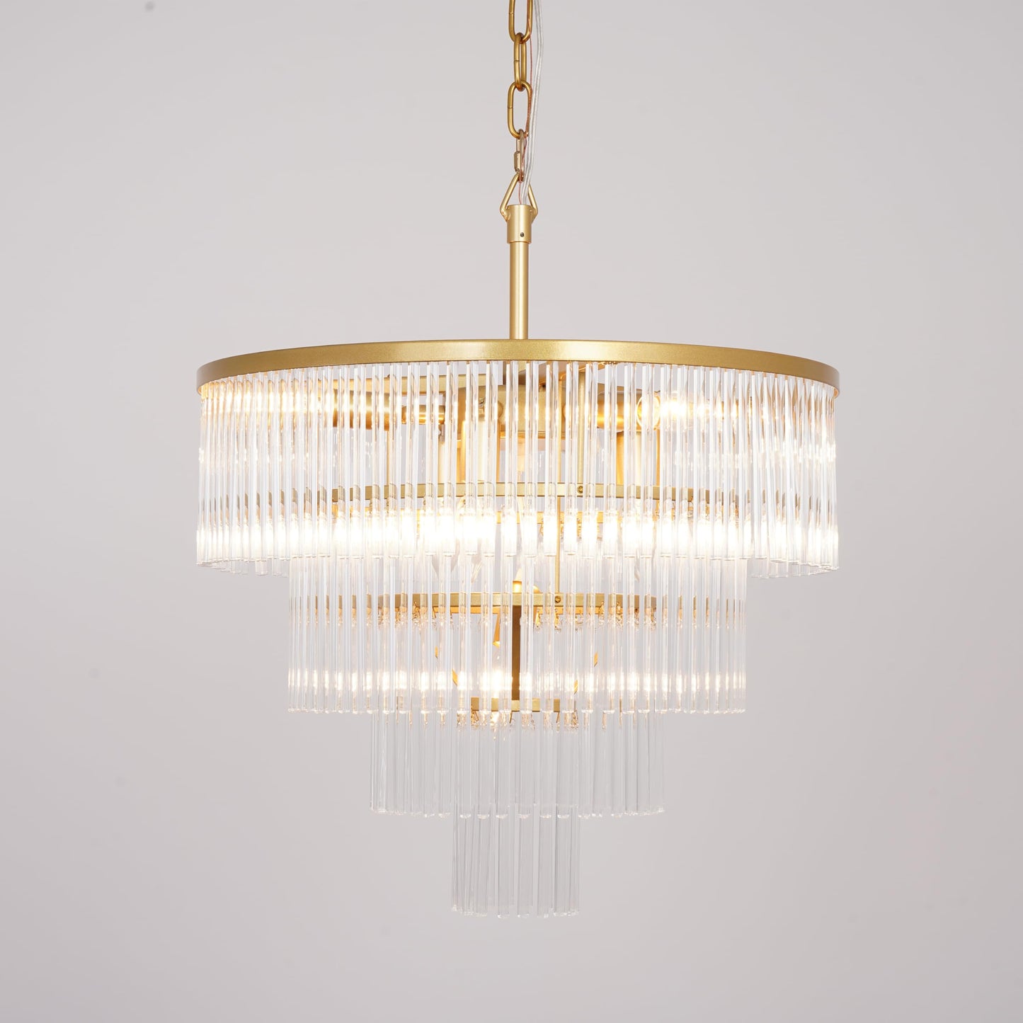 CHGUOSZ Modern Multi-Tier Crystal Chandelier 4-Tier Round Gold Finish Ceiling Light -Cylindrical Glass Rods -Dining Room Living Room Bedroom Entryway -Luxury Lighting Fixture 20''