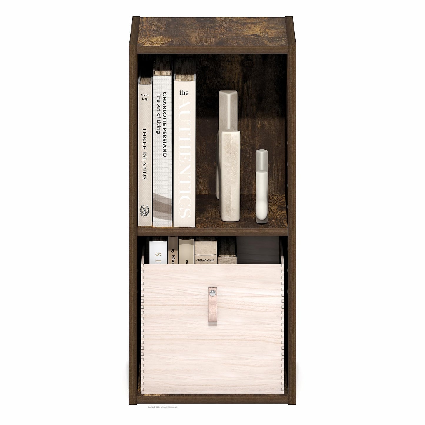 Furinno Fulda Book Shelf, 2-Tier Narrow Bookshelf, Bookcase with 10-in Width Storage Shelf, 9.3 x 9.8 x 21.2, for Living Room, Bedroom, Home Office, Amber Pine