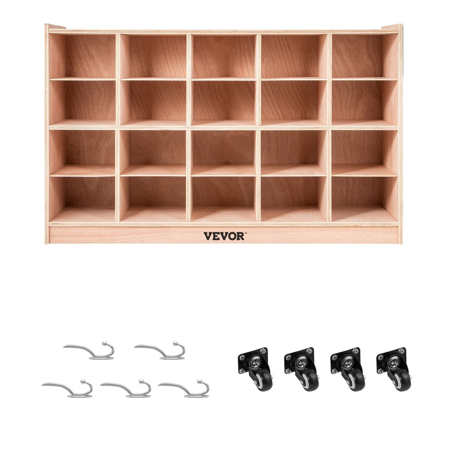 Happybuy 20-Section School Storage Locker, Wooden Storage Cabinet with 4 Casters, Classroom Cubbies for Storage, 15mm Thick Plywood Locker for Home, Office, School, Gym, Kindergarten