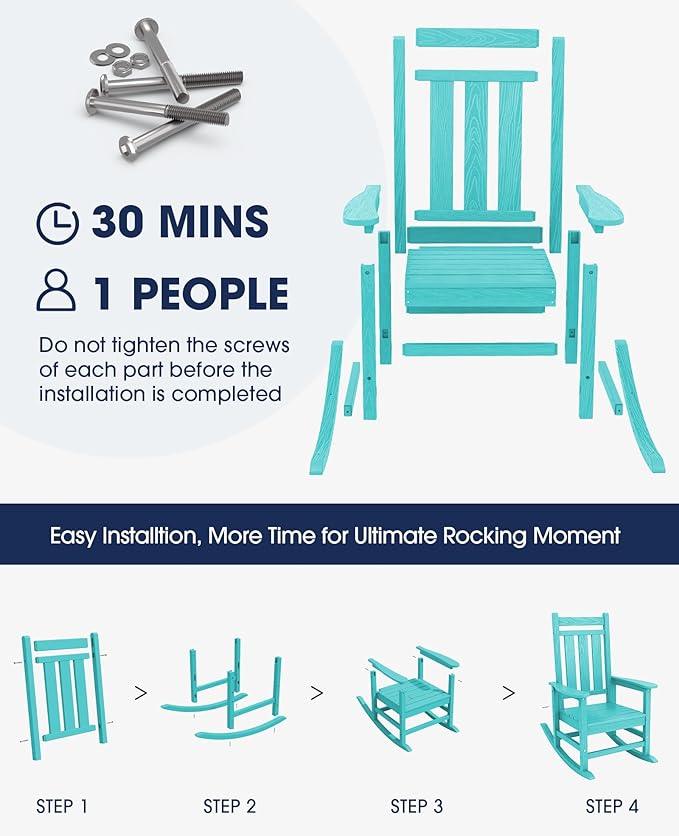 KINGYES Oversized Outdoor Rocking Chair, All-Weather Patio Rocking Chairs