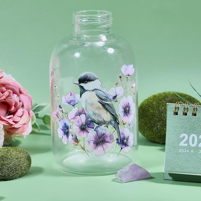 GLOBLELAND 18 Sheets Flowers and Bird Transfer Stickers 3.9x3.6inch Hummingbird
