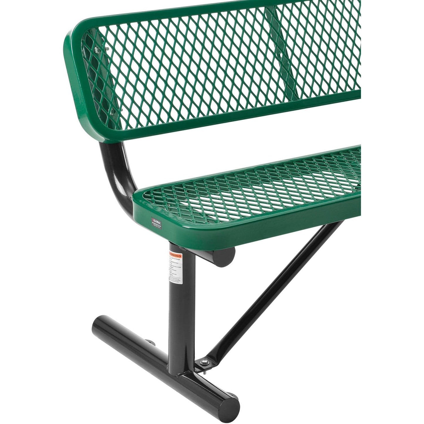 Global Industrial 4'L Heavy Duty Expanded Metal Mesh Bench with Backrest with Steel Frame, Portable Outdoor Bench, 1000 lbs Capacity, Green, 48" L x 24" W x 33" H