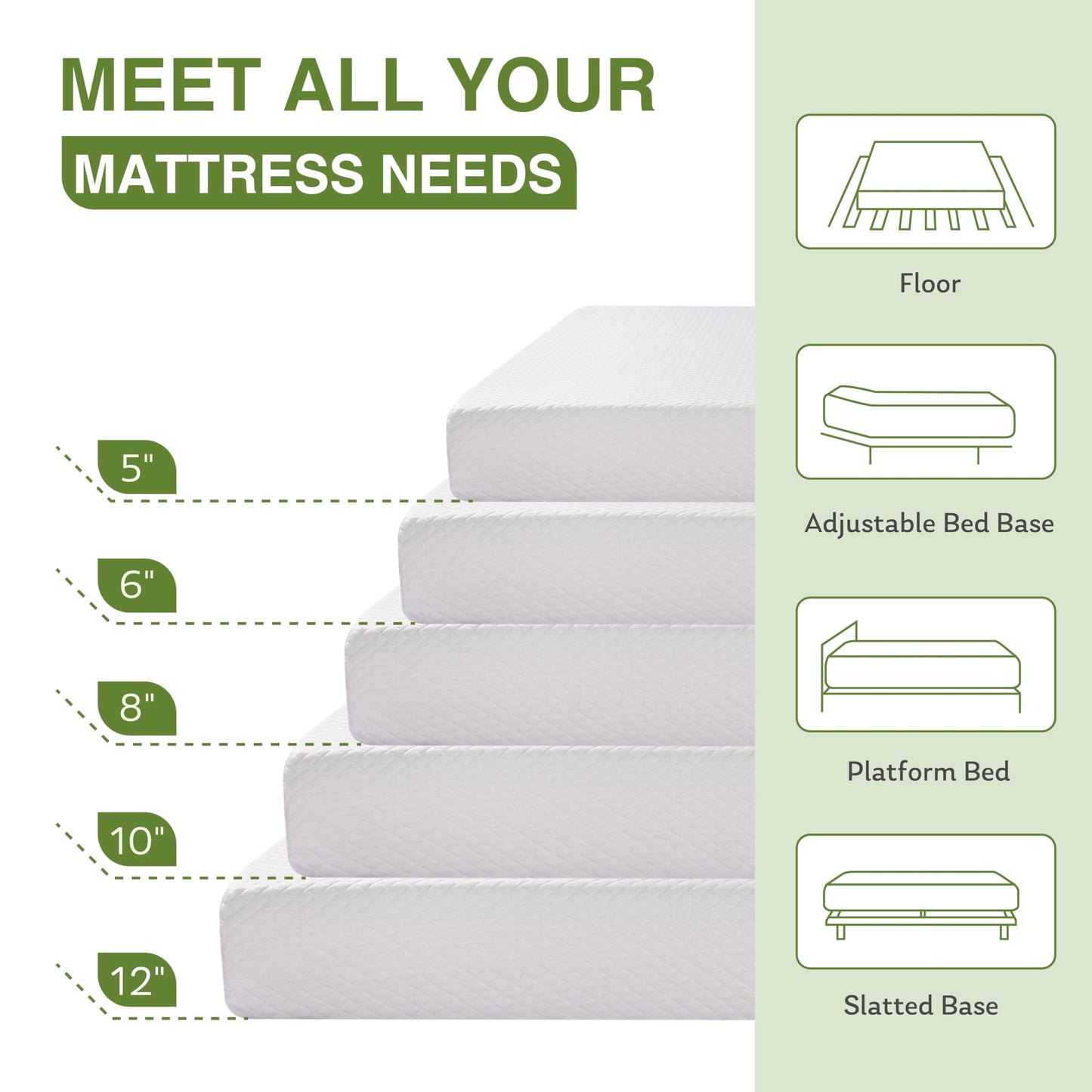 EGOHOME 6 Inch Twin Mattress for Kids, Memory Foam Mattress with Cooling Green Tea Gel, Relieve Pressure with Medium Firm Support, CertiPUR-US Certified, 75''L x 38''W, White