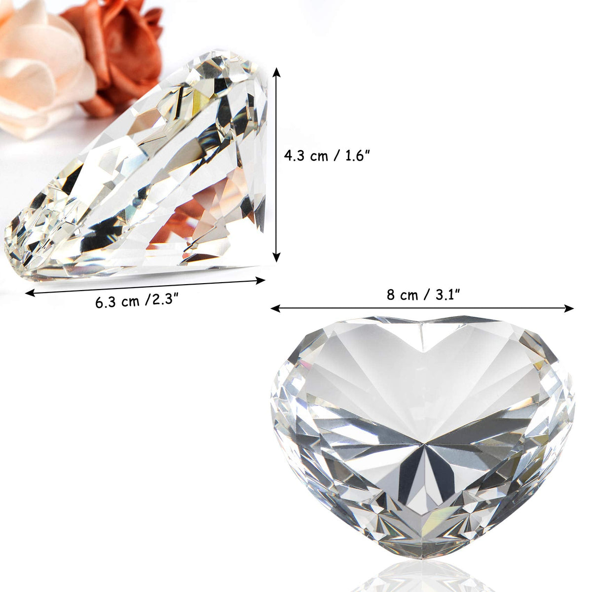 Clear Crystal Diamonds Paper Weights with Gift Box, 80mm Heart Shape Real Crystal Diamond Glass Gems Paperweight, Big Diamonds Birthday Anniversary Women Her Valentine's Day Gift