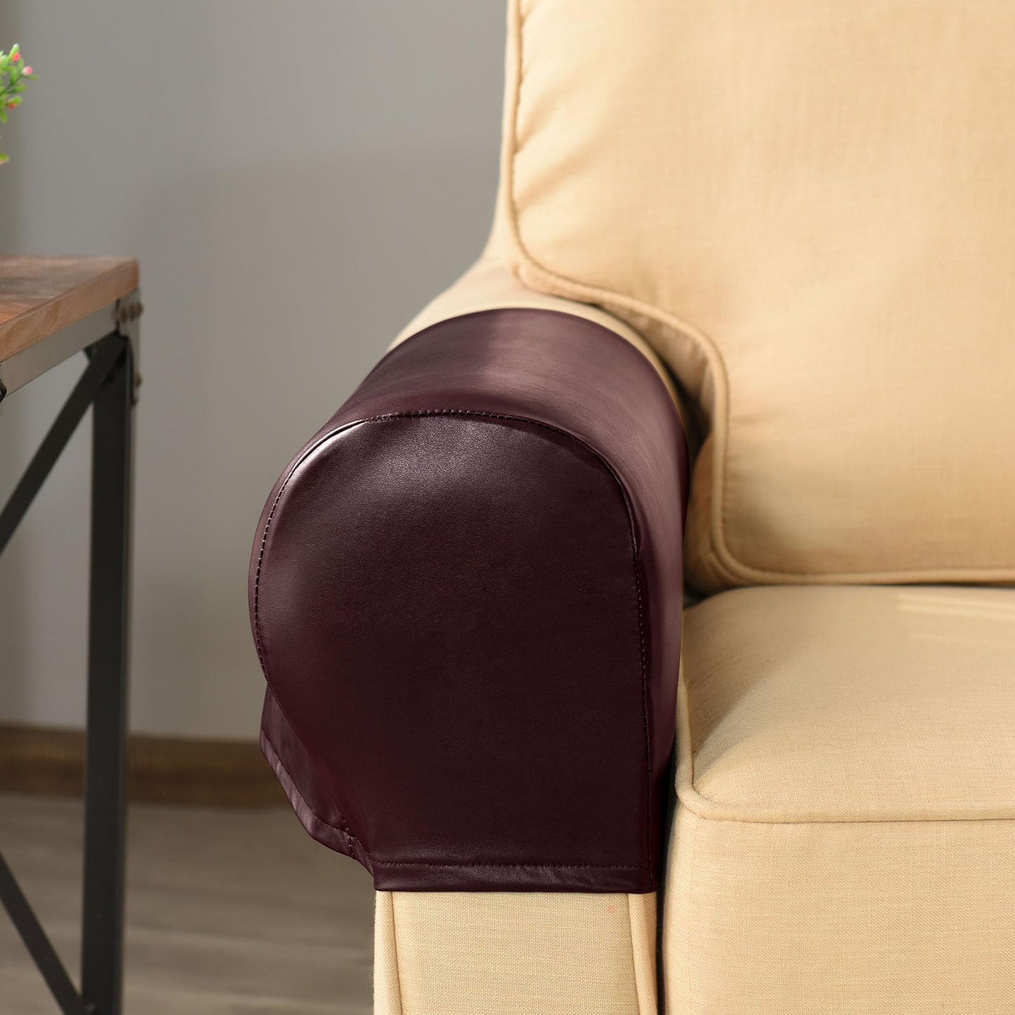 vctops Waterproof Faux Pu Leather Armrest Covers Vintage Stretch Arm Covers for Chairs Couch Sofa Armchair Slipcovers for Recliner Sofa 2pcs, Wine Red
