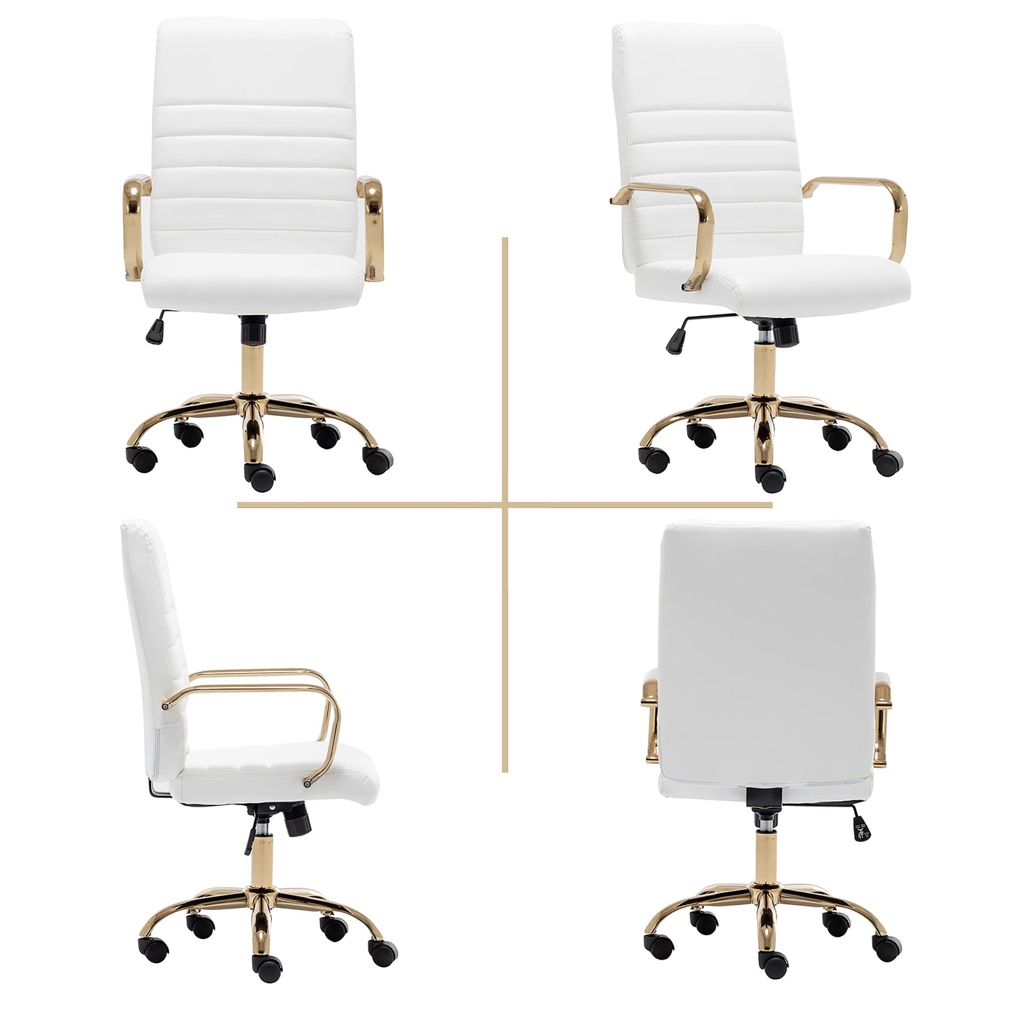 BTEXPERT White Ergonomic Faux Leather Adjustable Home Office Arm Chair Golden Finish (5162)
