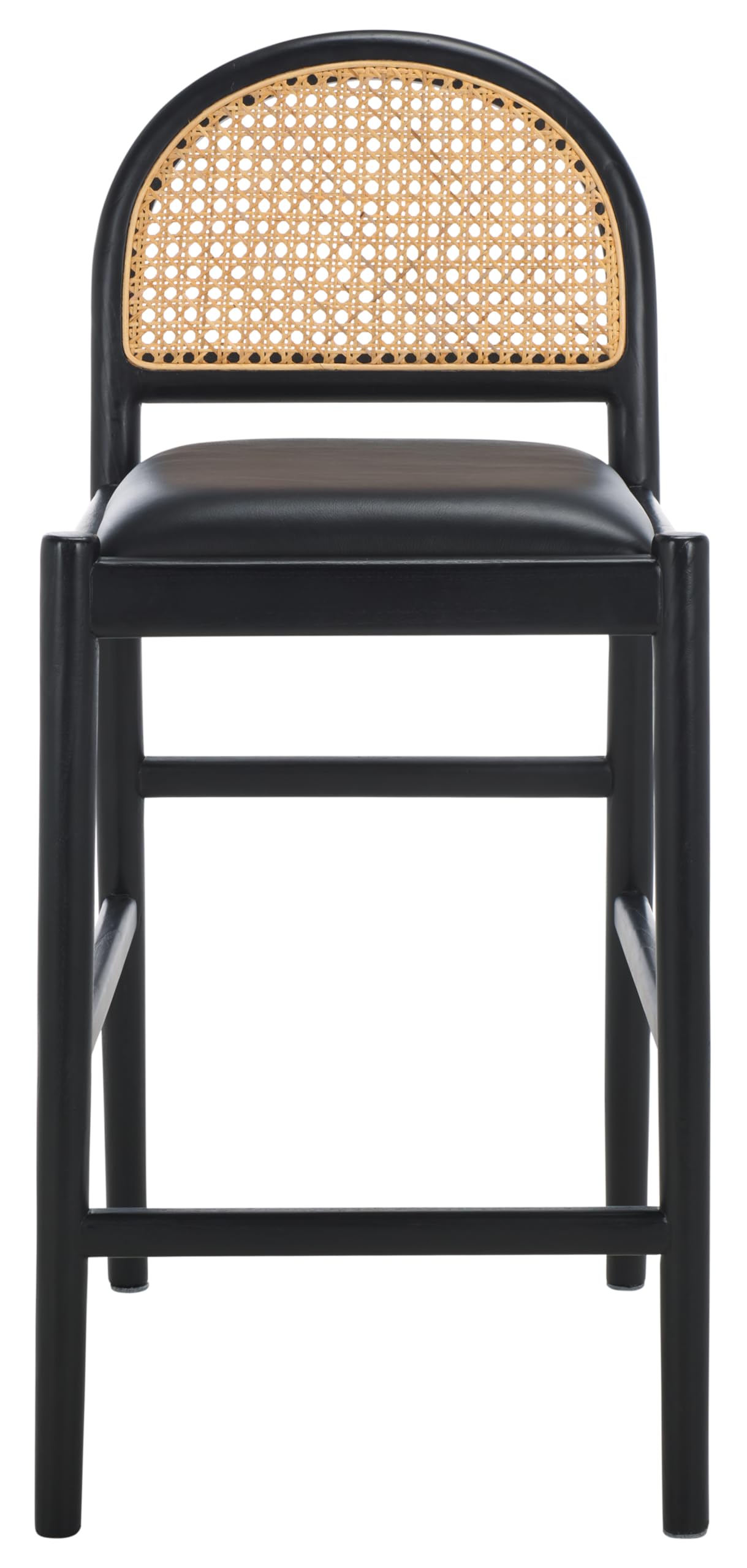 SAFAVIEH Couture Collection Laylie Black Leather Solid Wood Rattan 26-inch Seat Height Kitchen Island Breakfast Nook Counter Stool (Fully Assembled)
