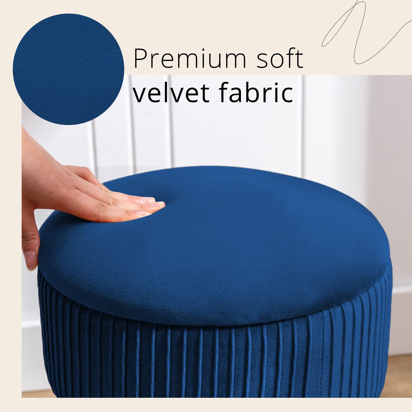 LUE BONA 360°Swivel Vanity Stool Chair for Makeup Room, Height Adjustable Stool for Vanity with Storage, Small Navy Blue Velvet for Bathroom, Living Room