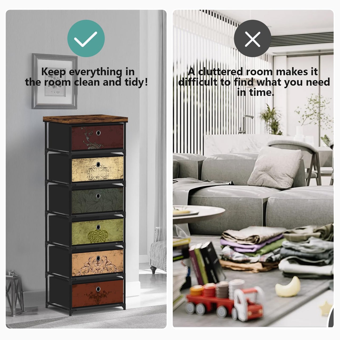 VASICAR 6 Drawers Storage Organizer Cabinet, Decorative Storage Chest, Small Dresser, Stand Nightstand for Bedroom, Living Room, Closet, Entryway, Hallway, Nursery, Dorm