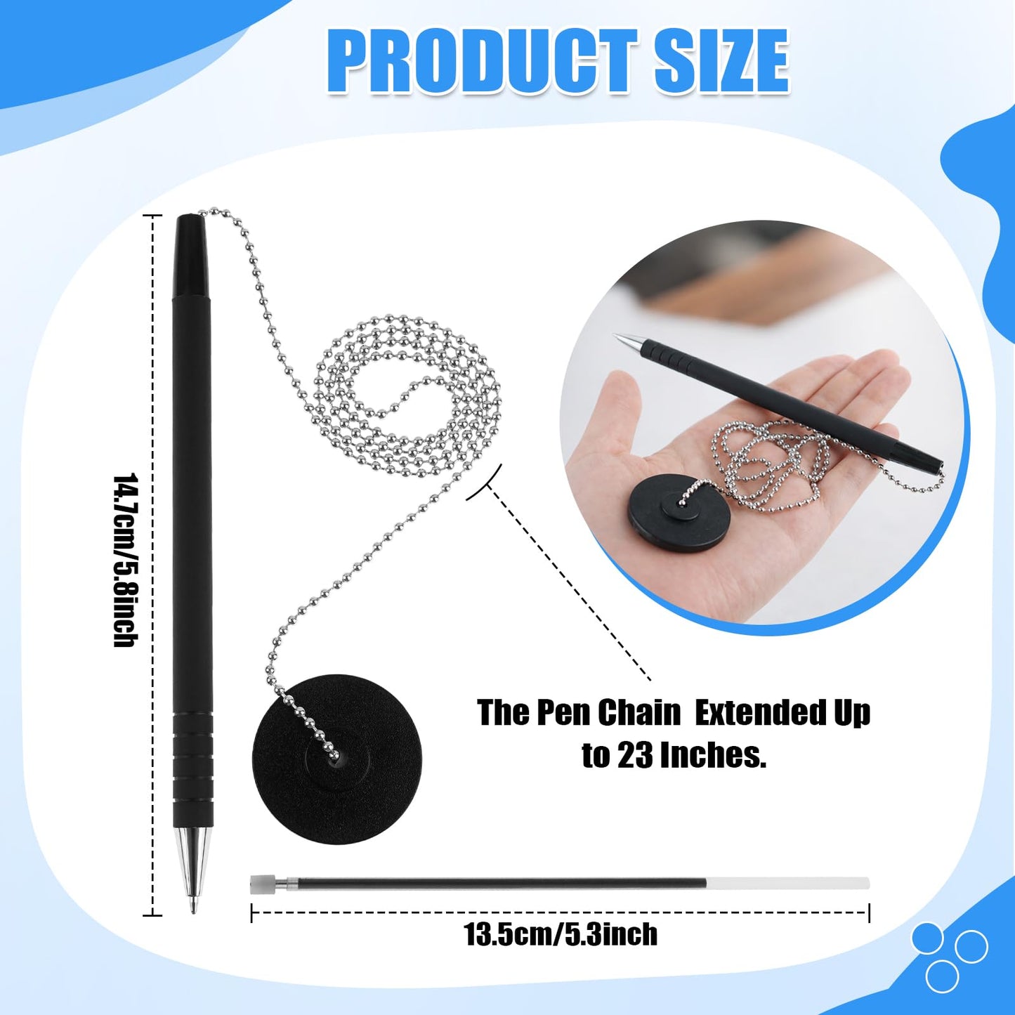 Tmzczz 14 Pack Security Chain Pens 2 Secure Pen with Adhesive Base and 12 Replacement Refills for Office Bank Hotel Lobbies School Reception Counter (2)